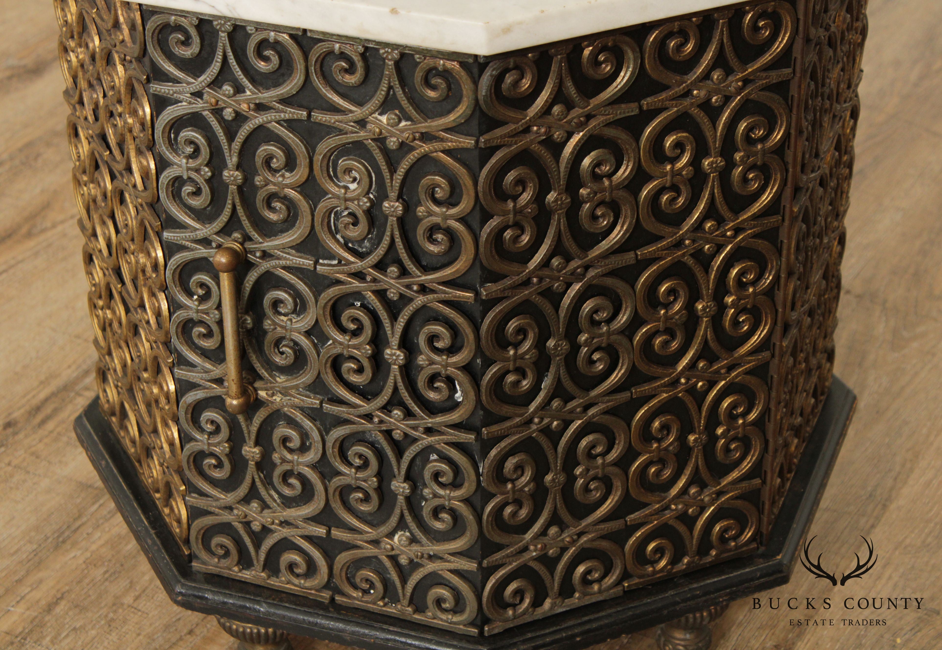 Italian Hollywood Regency Marble Top Side Table