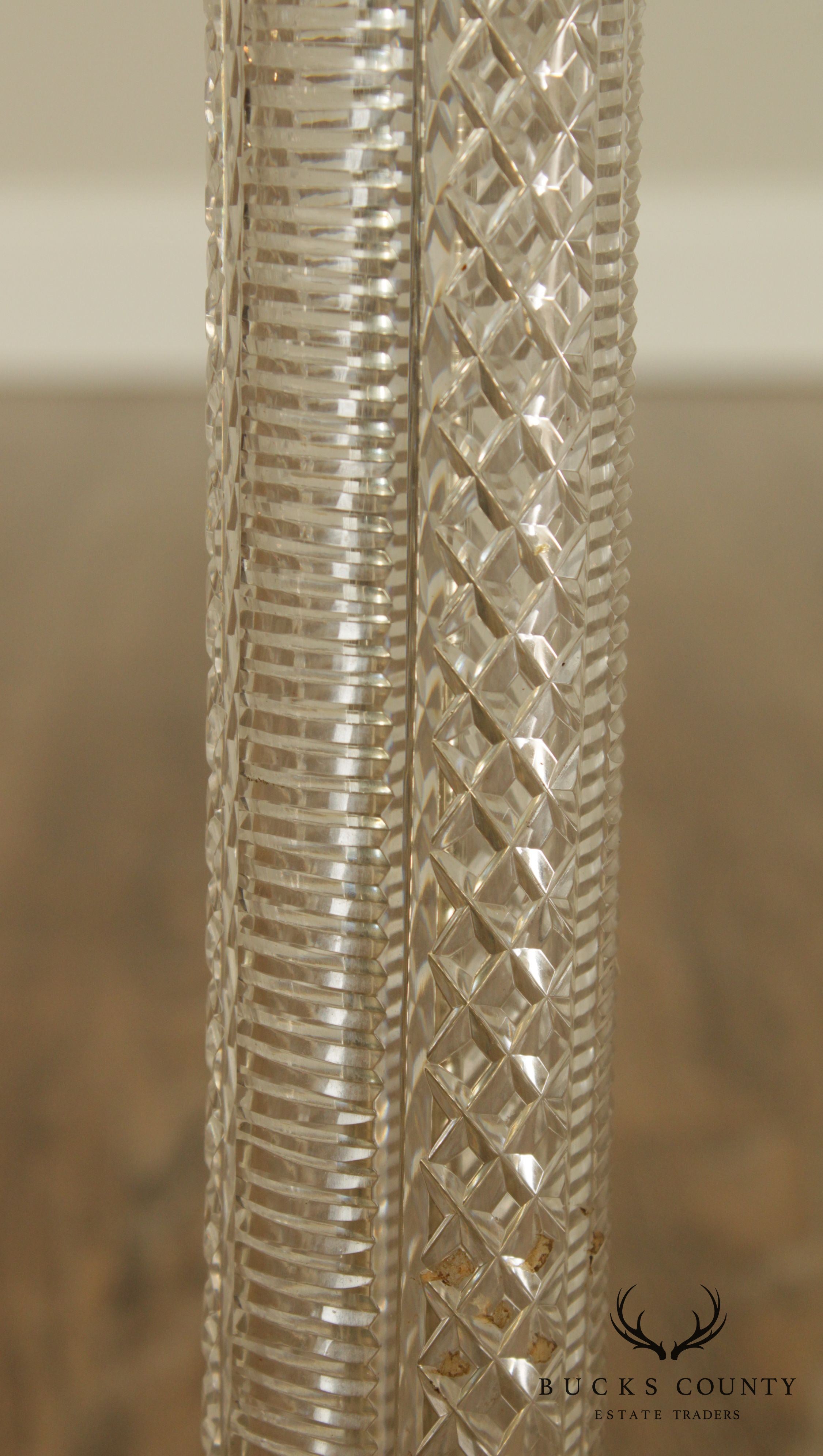 Vintage Cut Crystal Coronthian Column Table Lamp