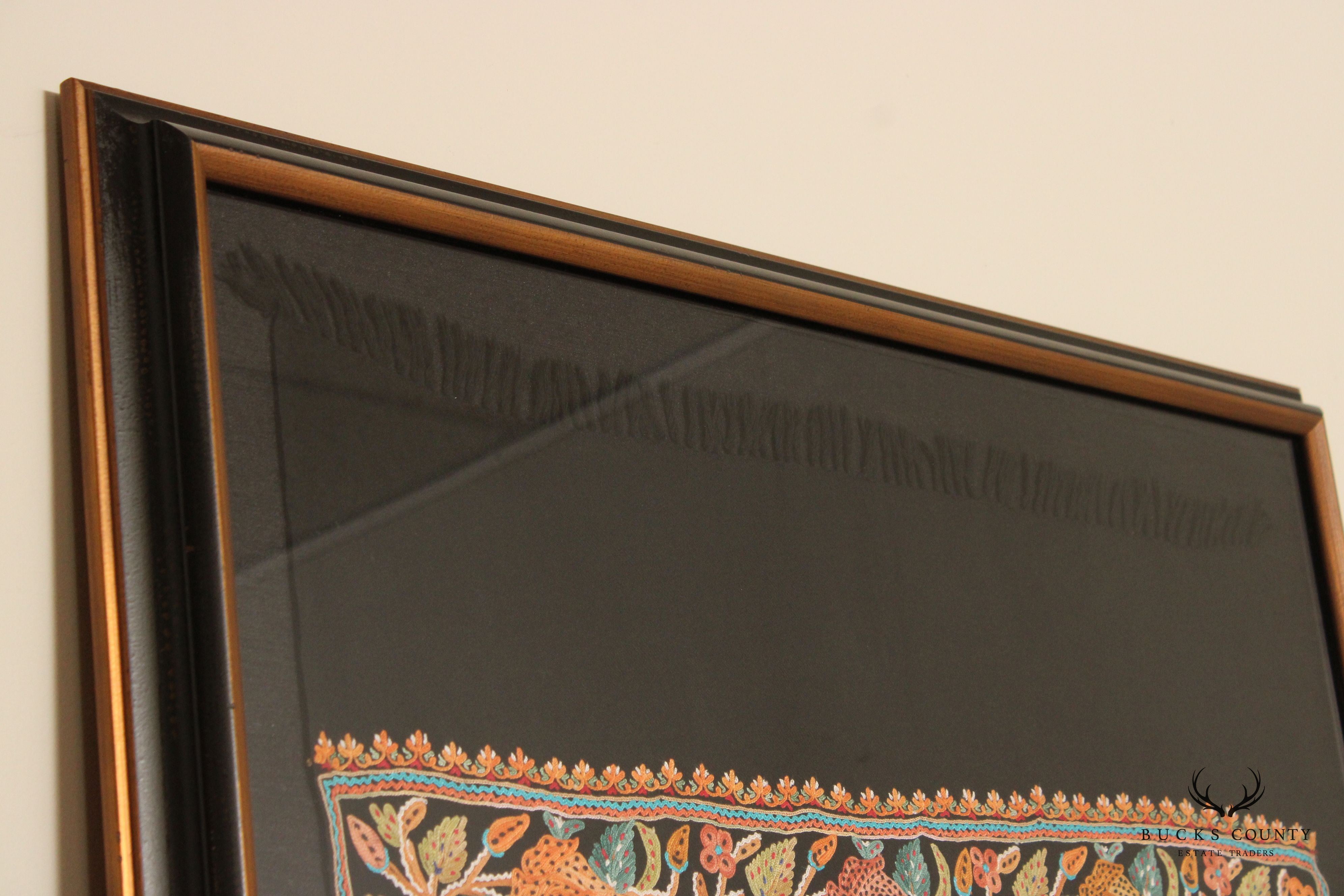 Kashmiri Style Hand Embroidered Crewel Framed Textile