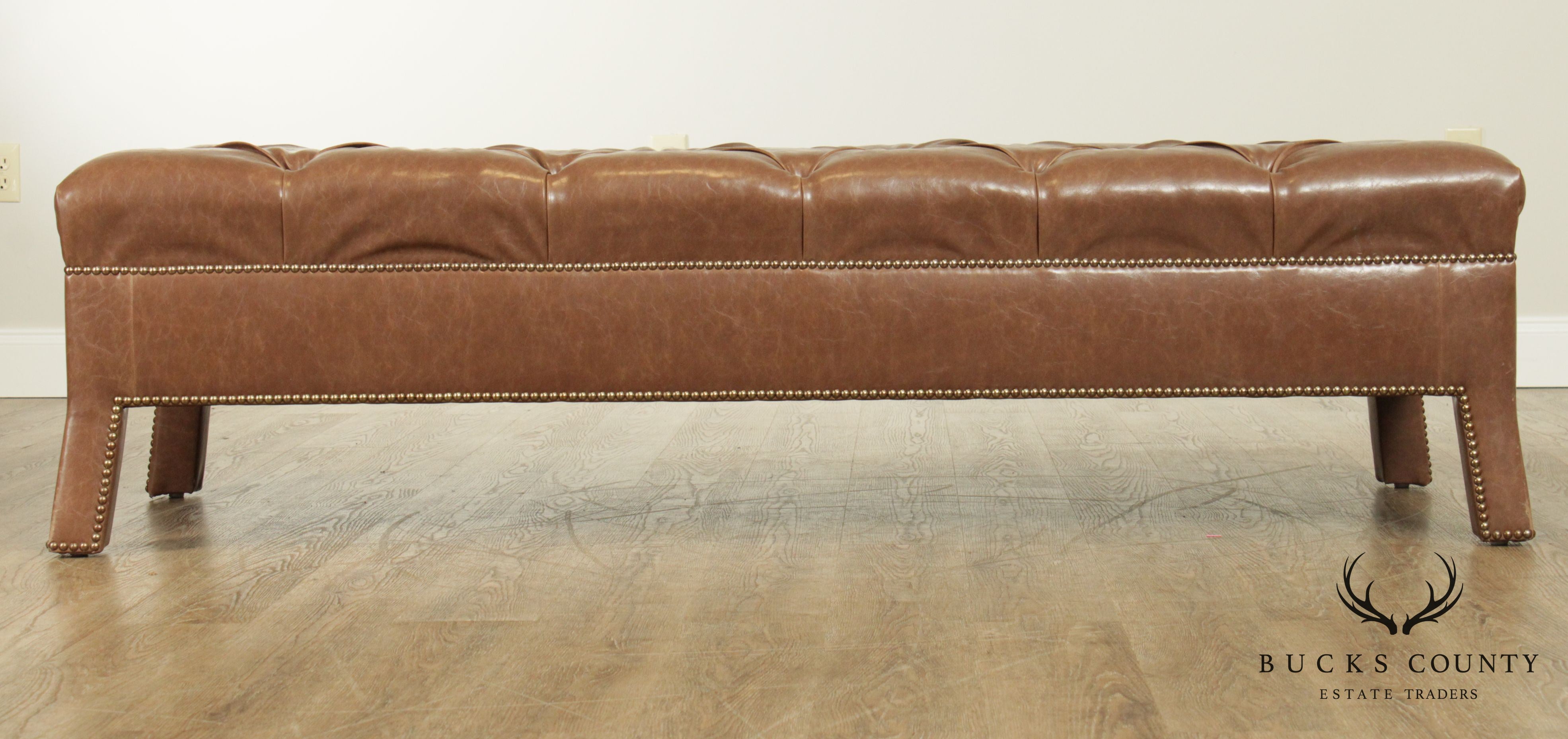 Custom Quality Brown Leather Tufted Long Bench