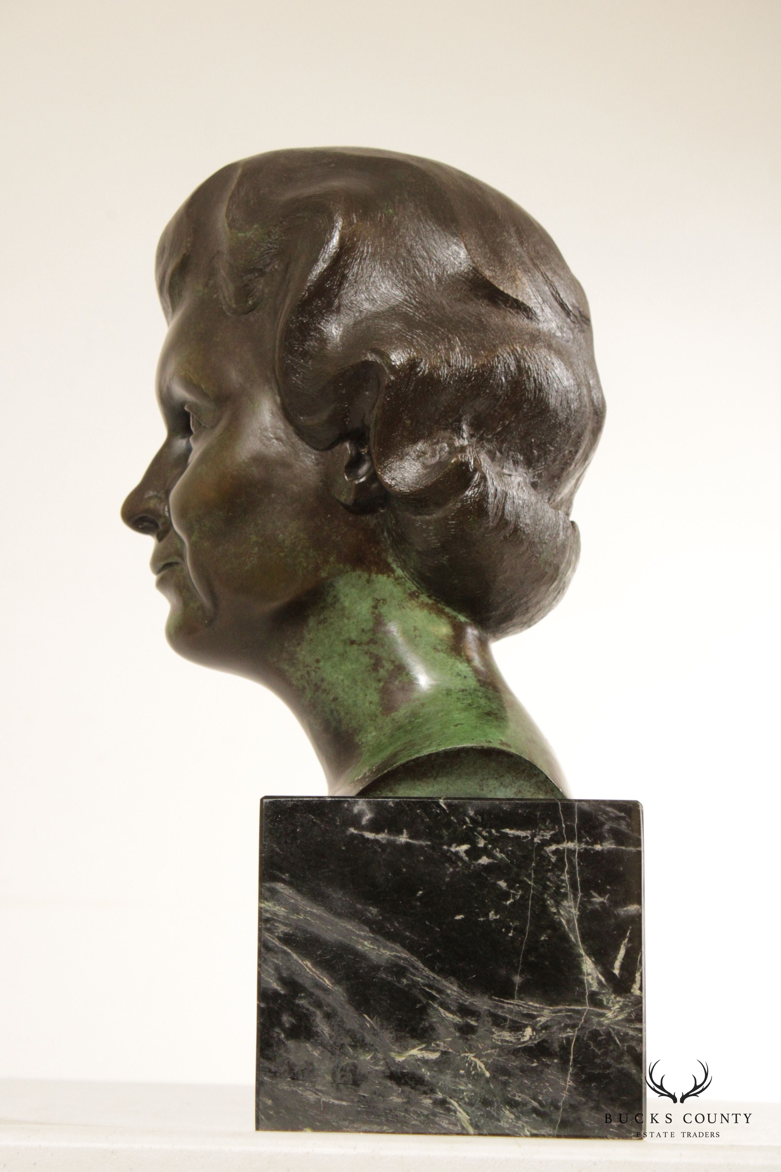 Vintage 1980s Bronze Female Bust by Cathy Hopkins