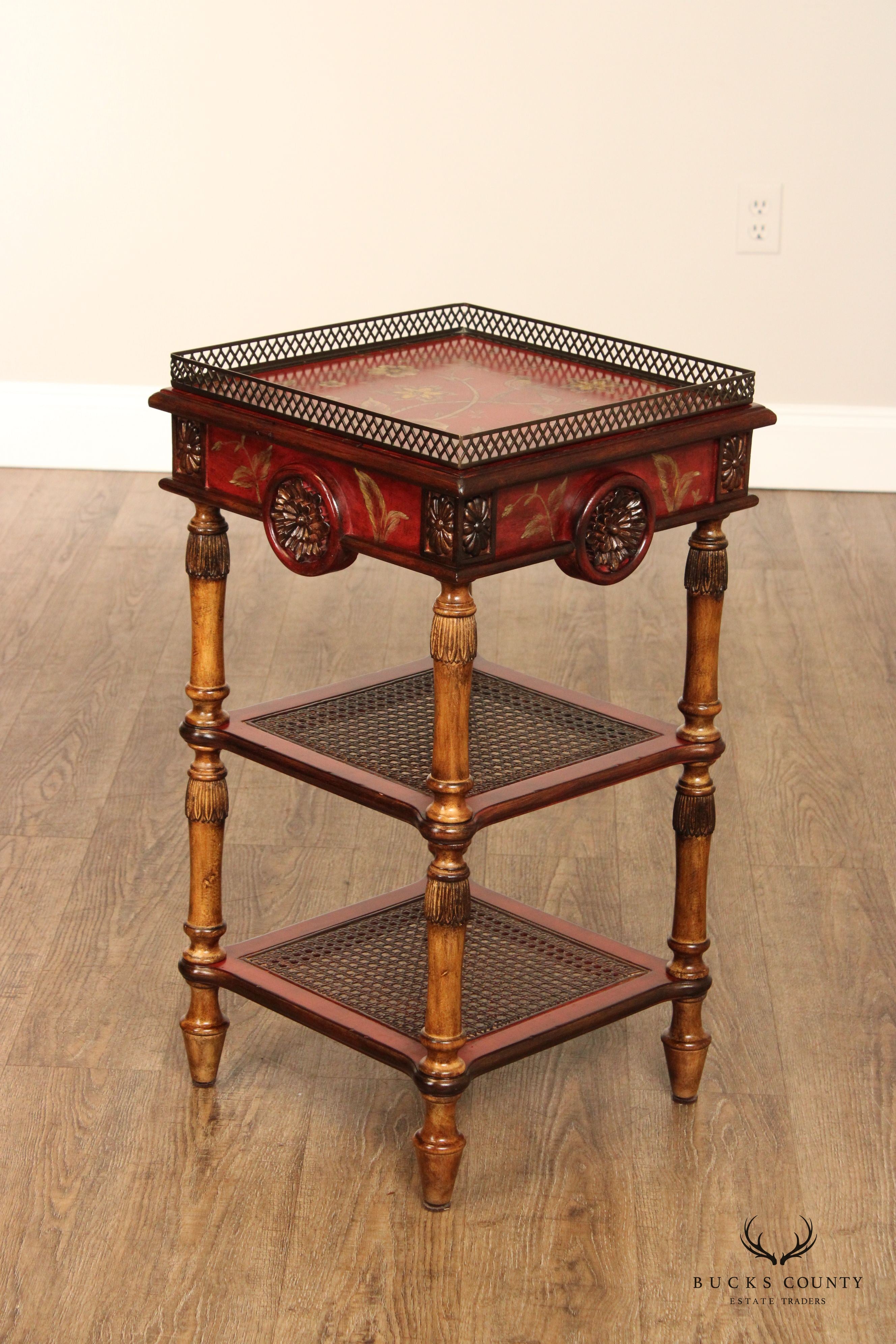 Chinoiserie Style Painted 3-Tier Side Table