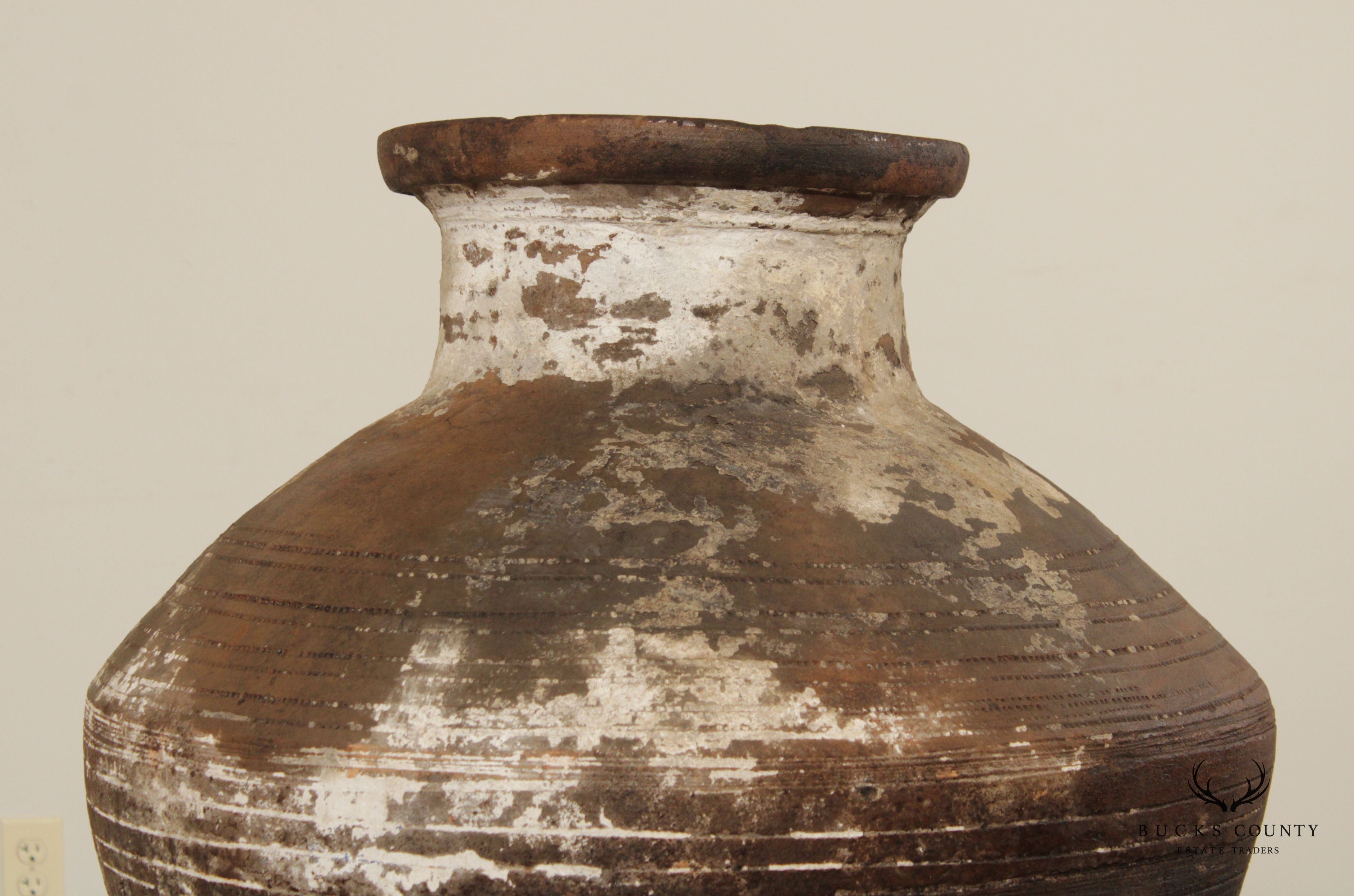Antique Mediterranean Large Terra Cotta Amphora Floor Vase on Stand