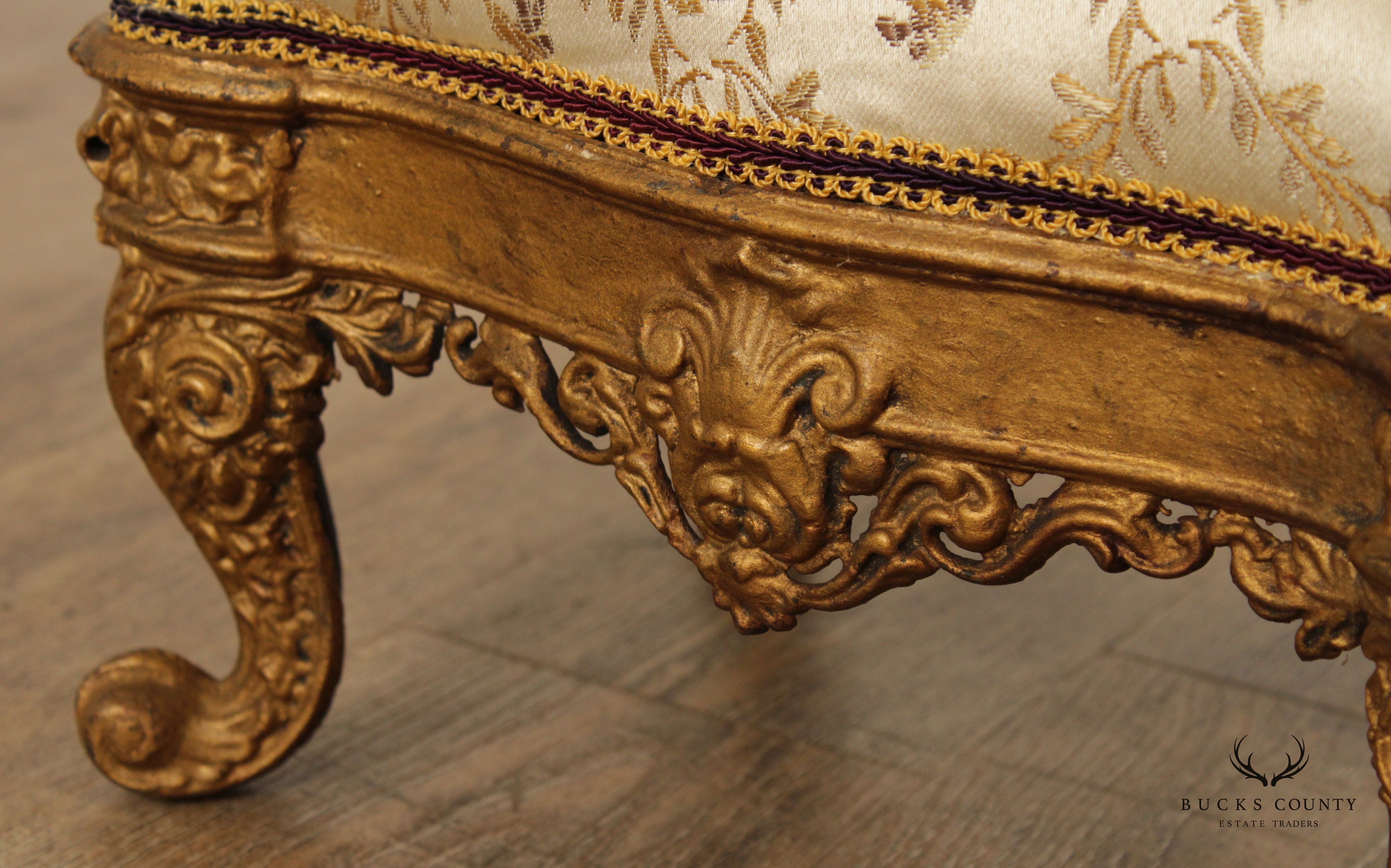 Antique Victorian Cast Iron Gilt Rococo Style Footstool