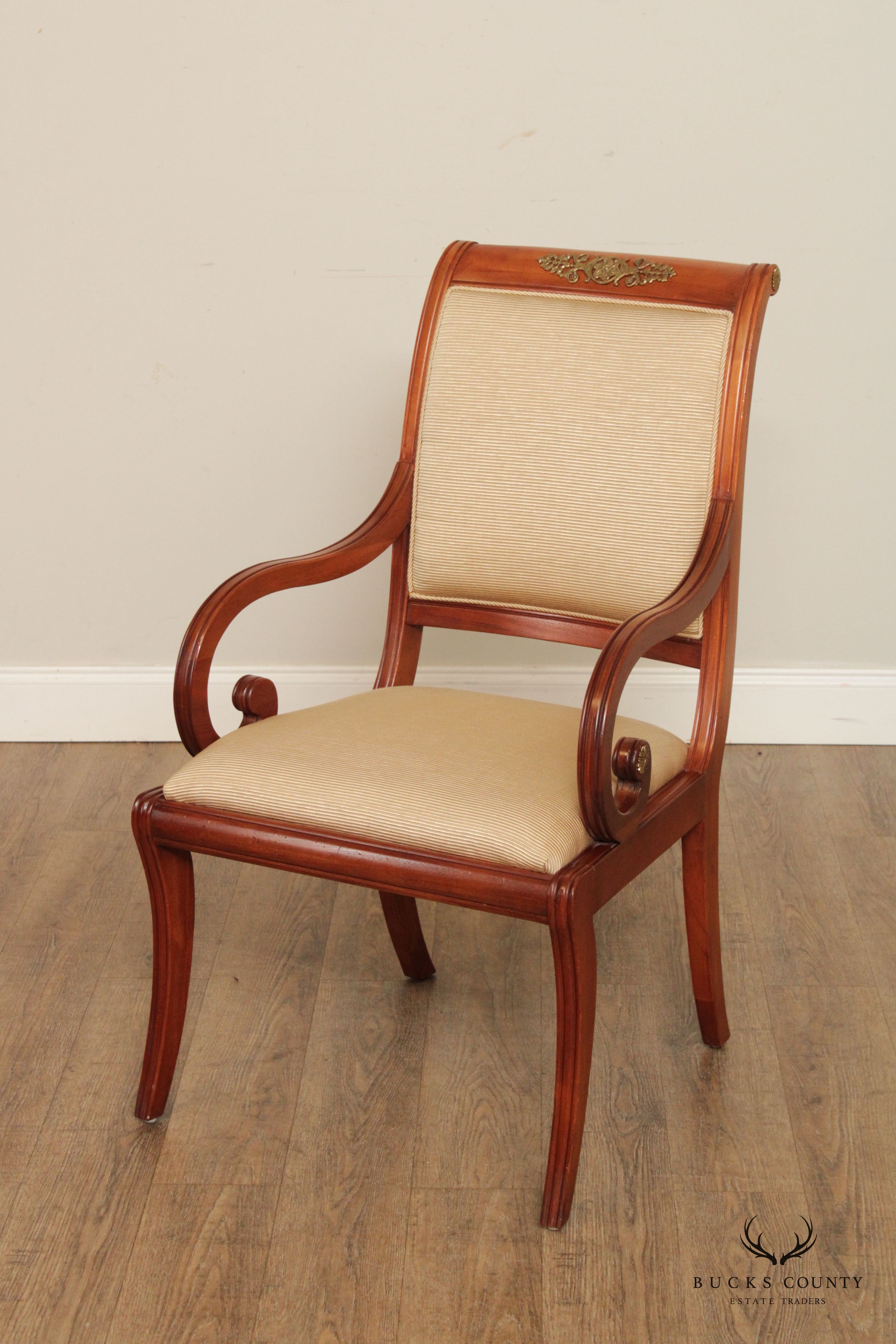 Henredon French Empire Style Set Eight Mahogany Ormolu Mounted Dining Chairs