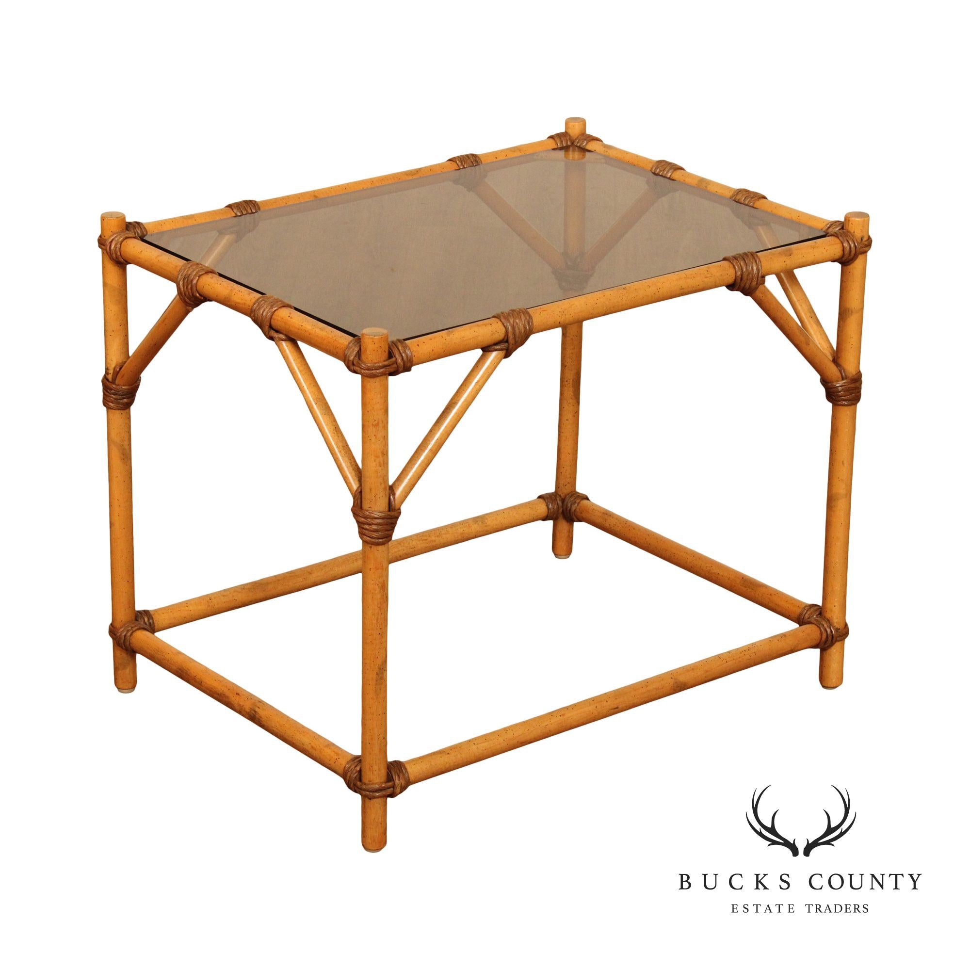 Vintage Faux Bamboo Glass Top Side Table