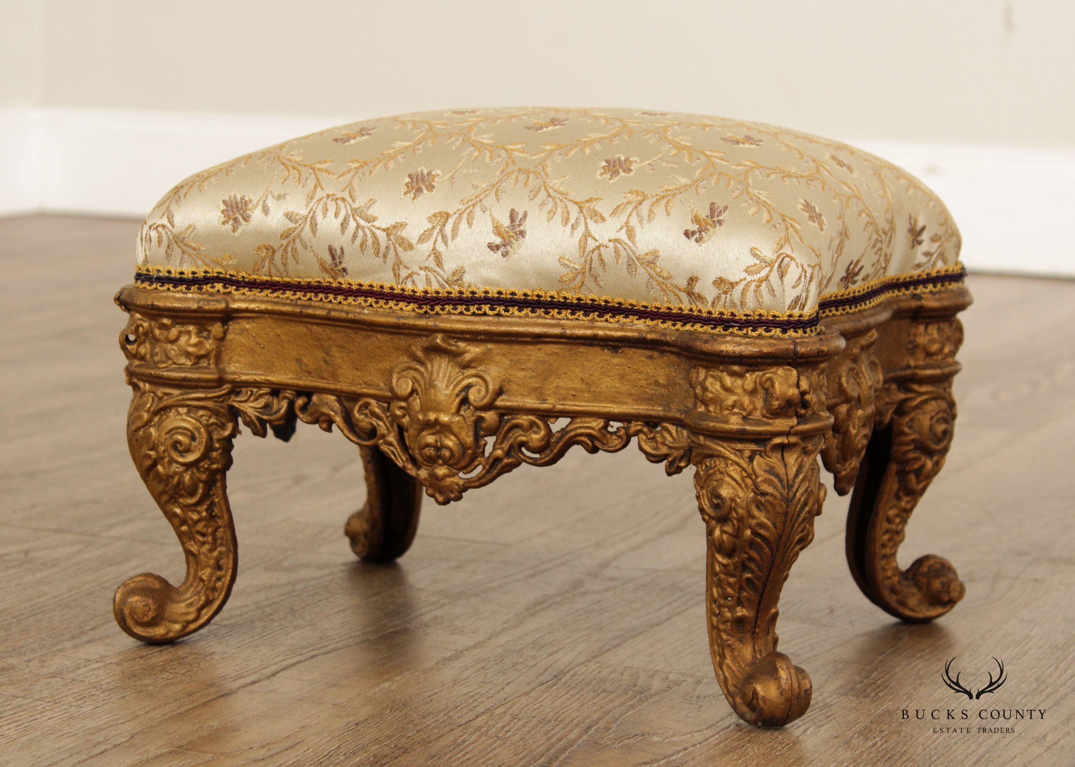 Antique Victorian Cast Iron Gilt Rococo Style Footstool