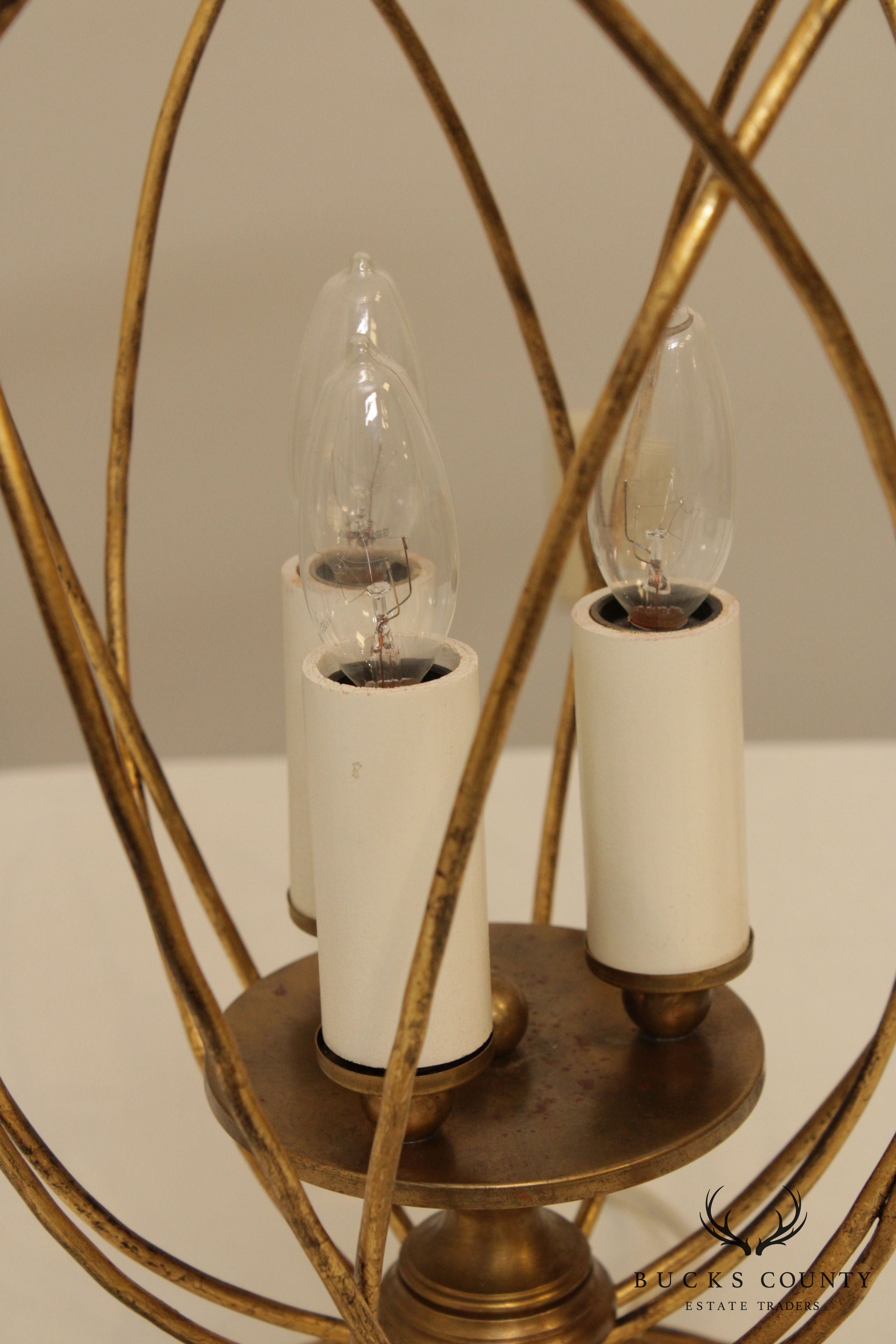 Italian Hollywood Regency Gilt Metal & Amber Crystal Lantern Light