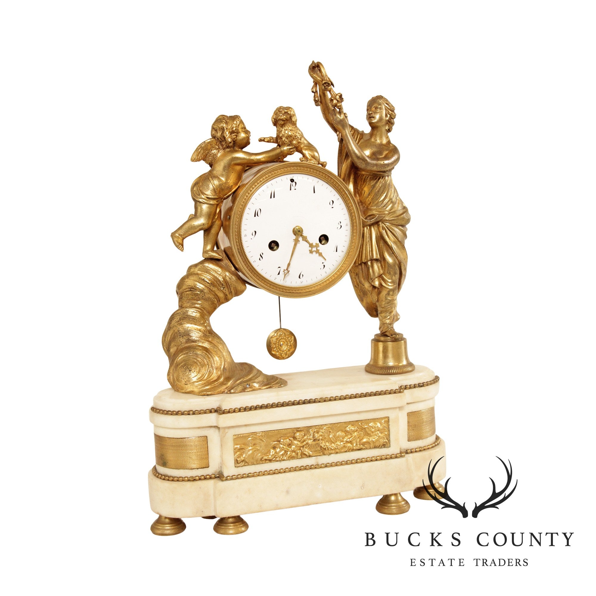 Louis XVI Style Figural Gilt-Bronze and Marble Mantel Clock