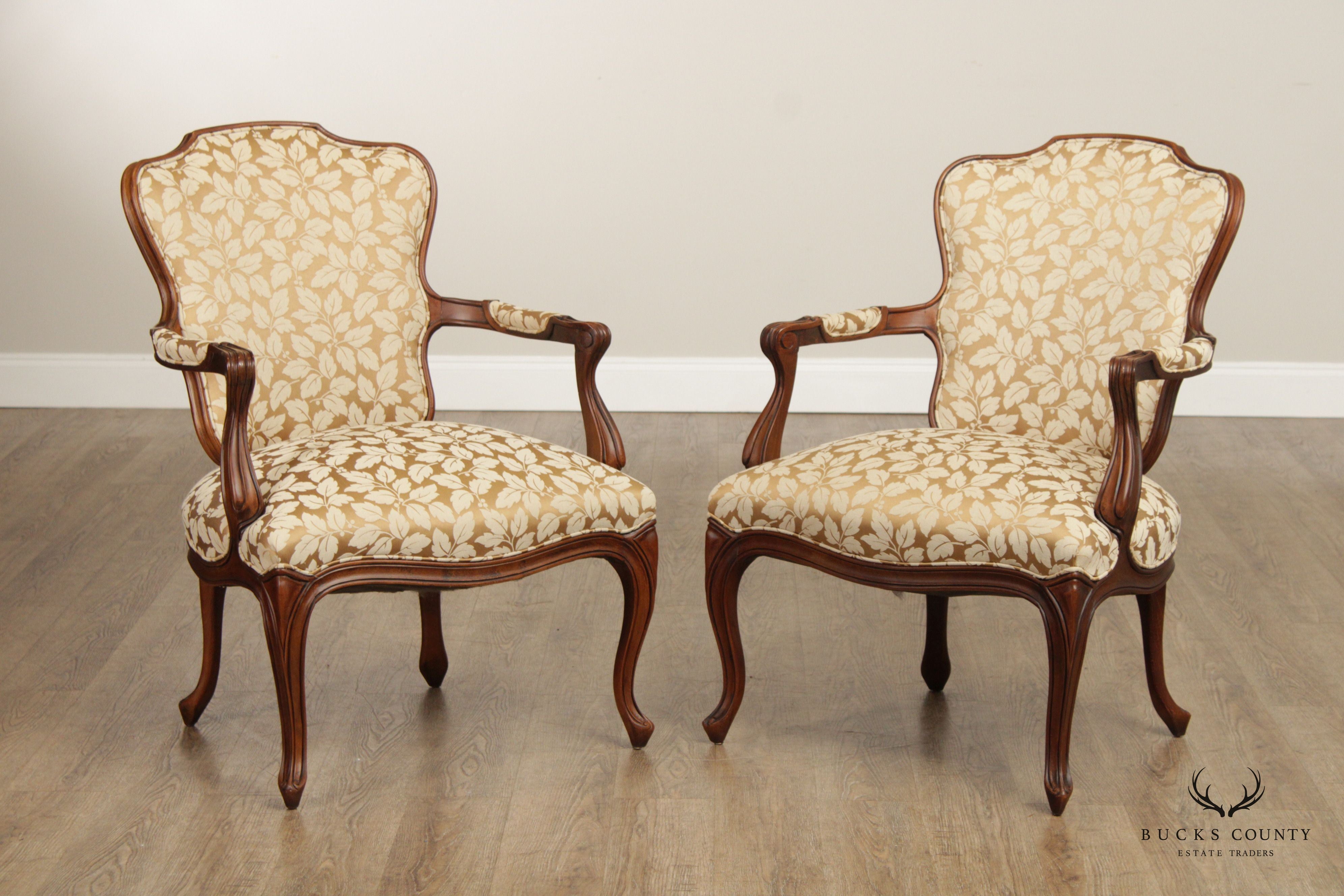 Hickory Chair French Louis XV Style Pair of Fauteuil Armchairs