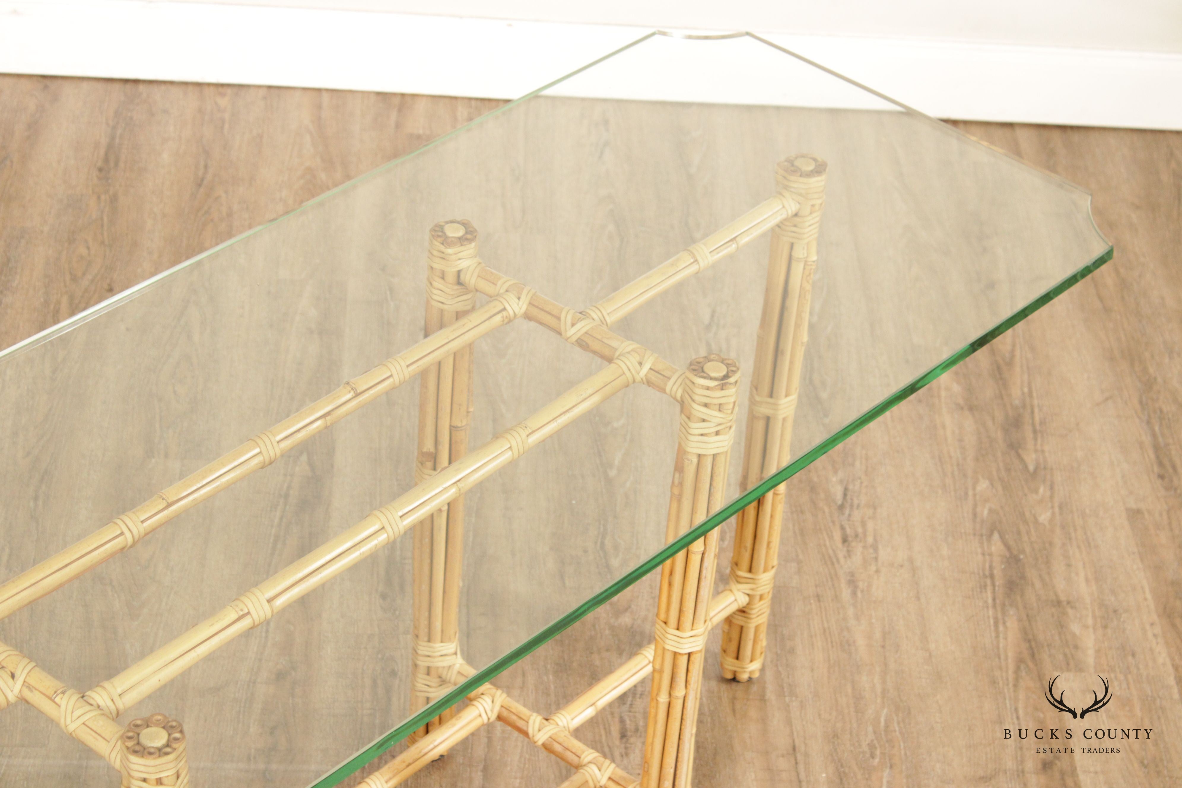 BakerJohn McGuire Bamboo And Glass Top Console Table
