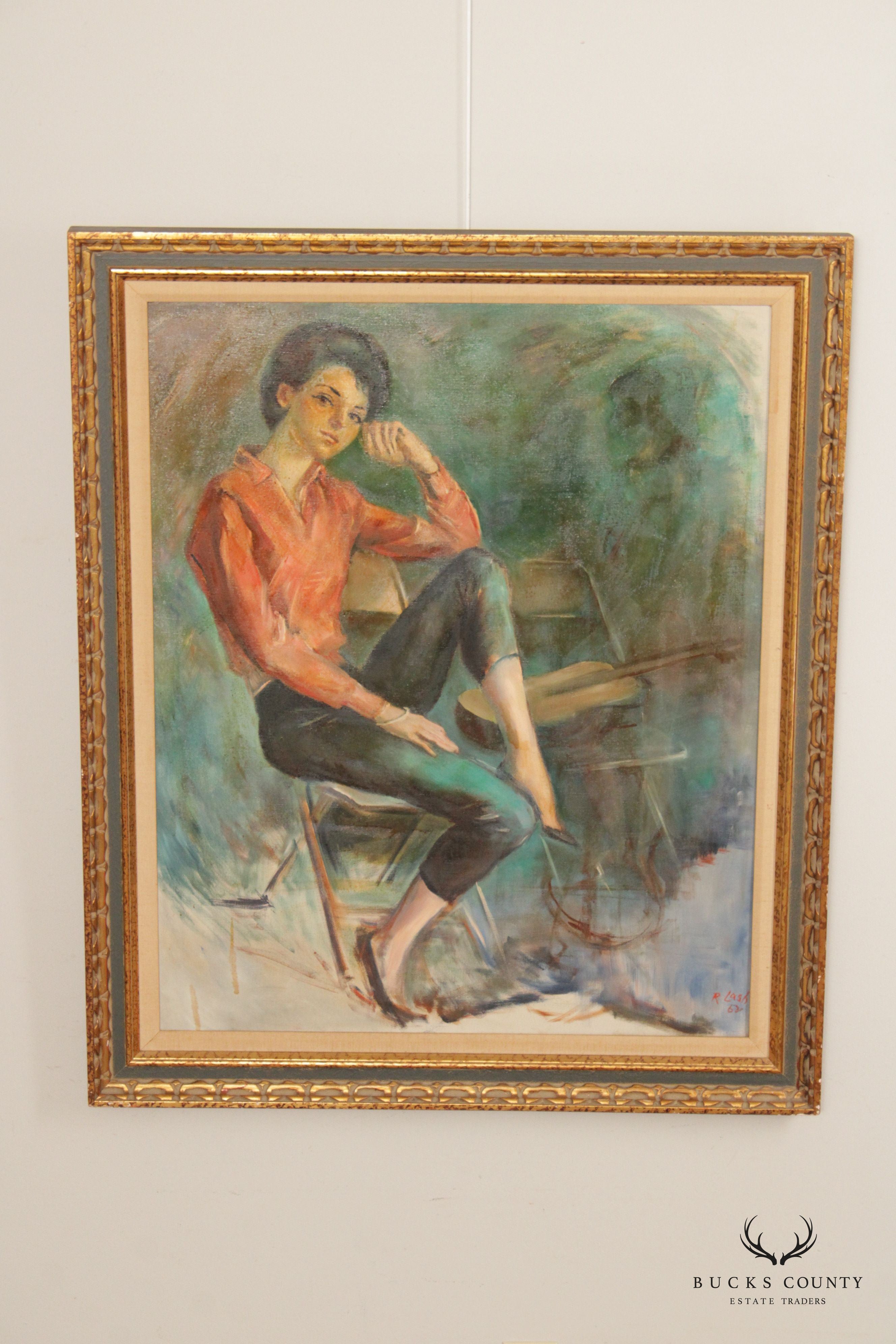 Ray Lash 1960s Portrait of Woman Original Oil Painting