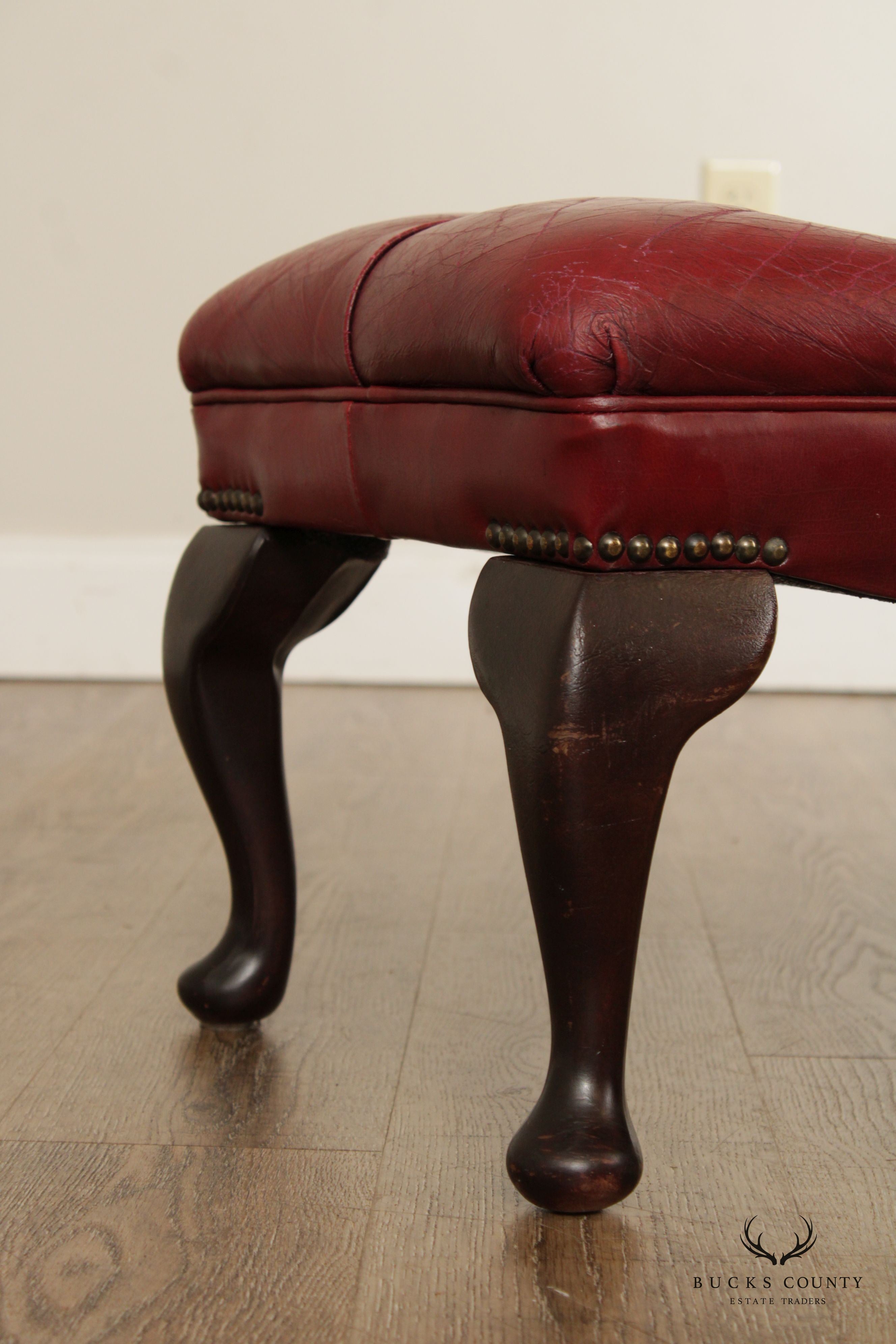 Georgian Style Tufted Red Leather Ottoman or Foot Stool