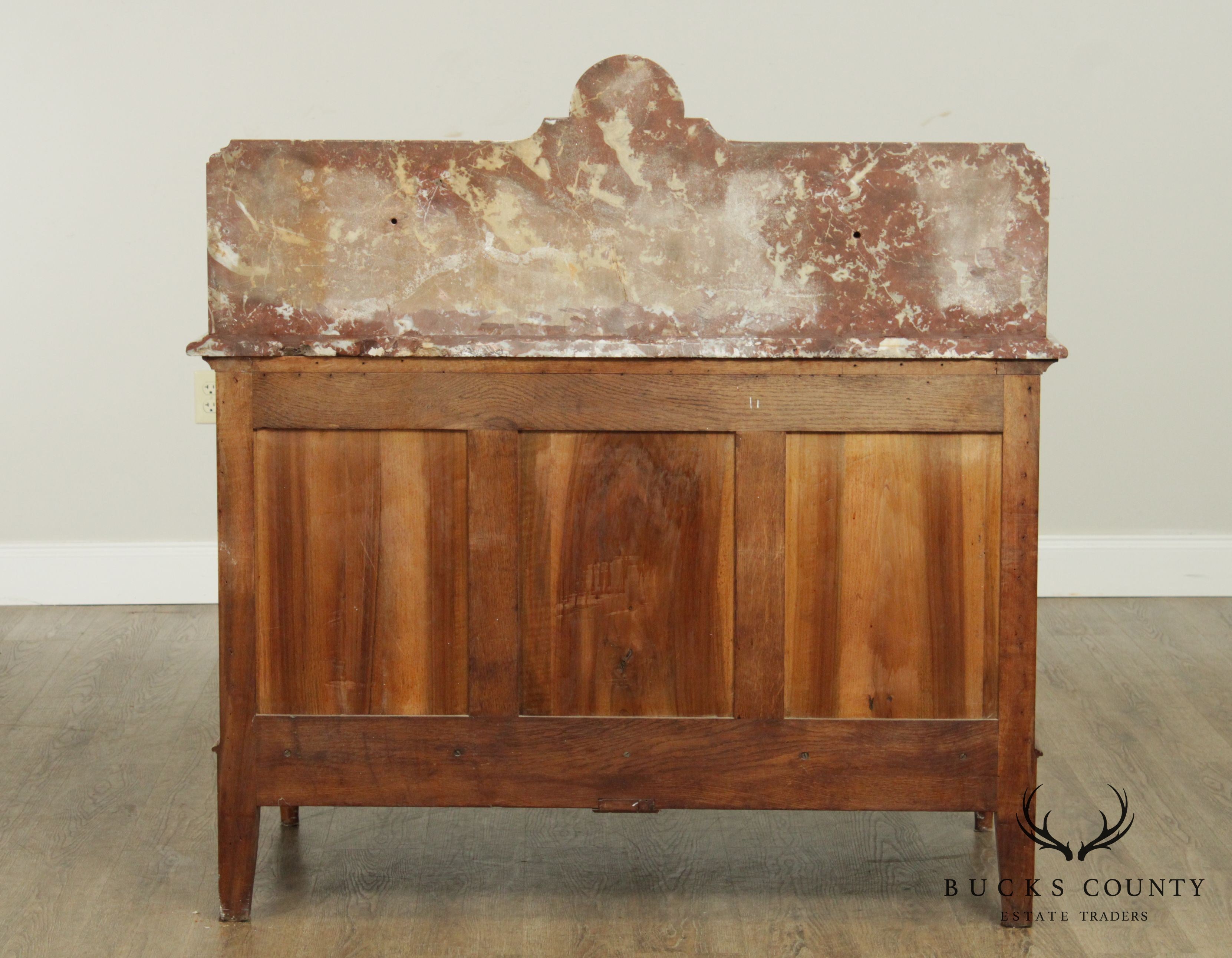 Fine Antique French Louis XV Walnut Marble Top Parquetry Inlaid Commode Wash Stand