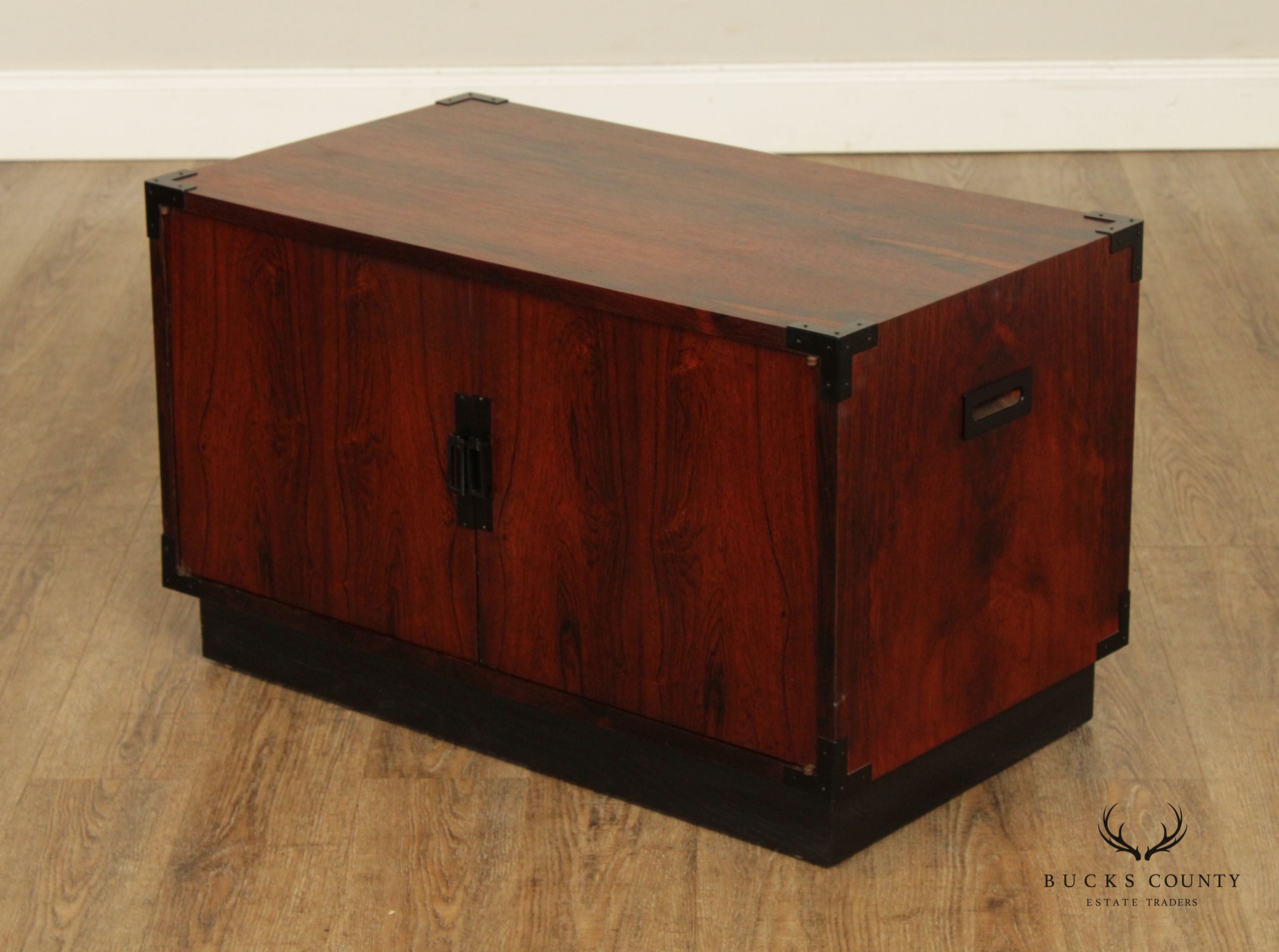 Mid Century Campaign Style Two-Door Rosewood Cabinet