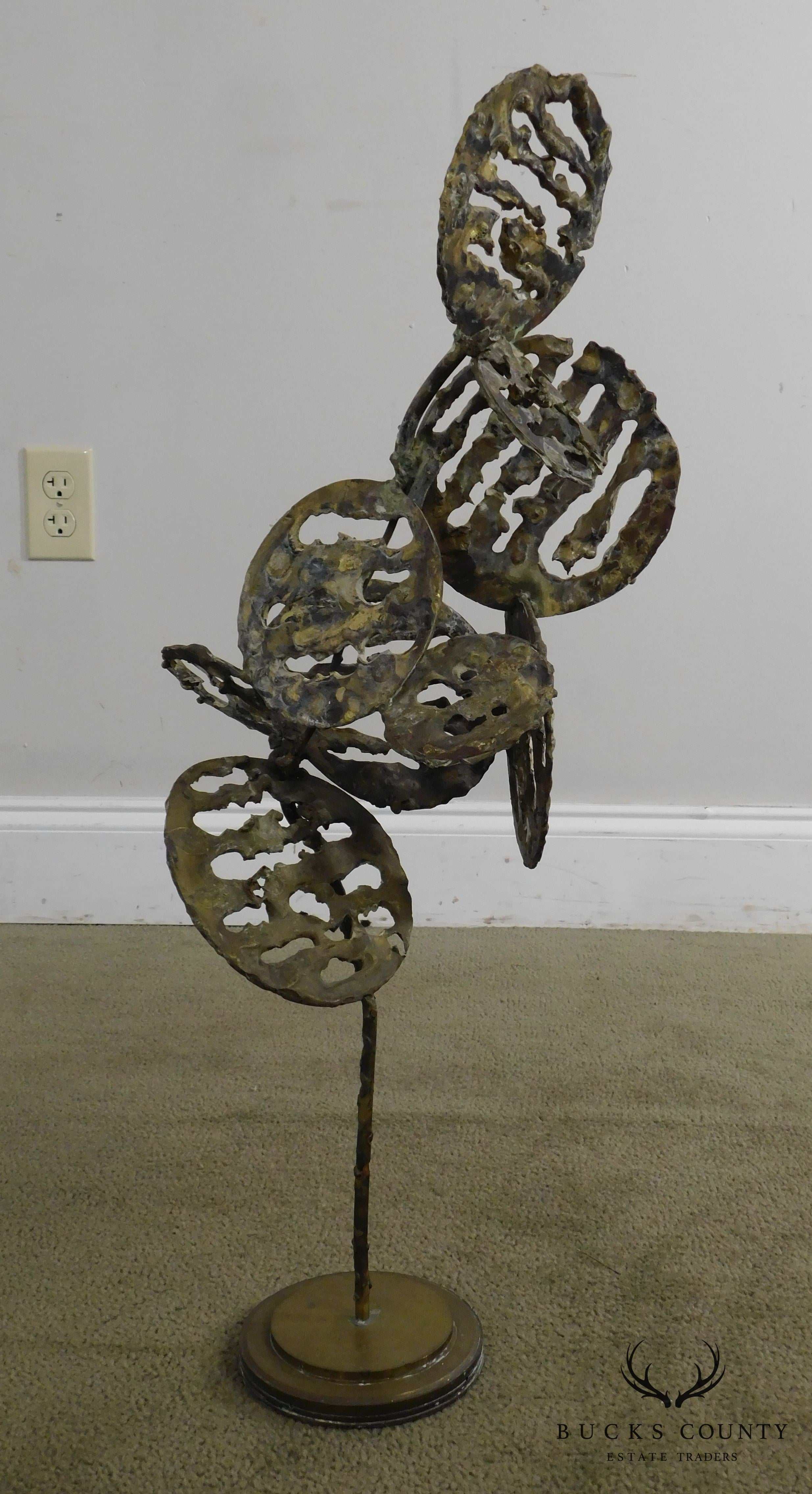 Mid Century Modern Bronze Abstract Floating Disc Sculpture