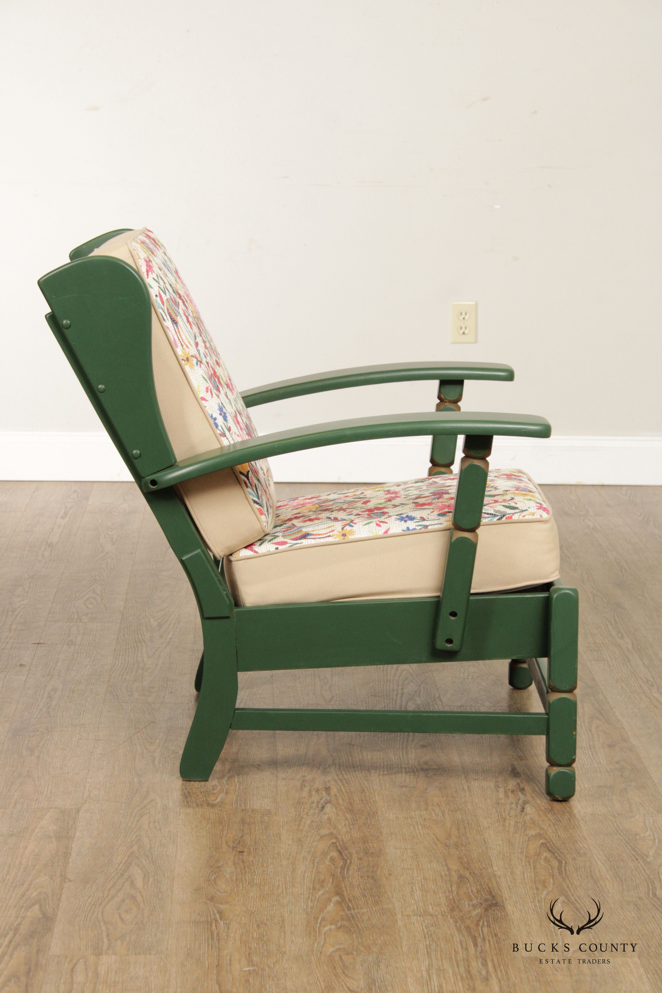Mid Century Folk Art Green Painted Armchair