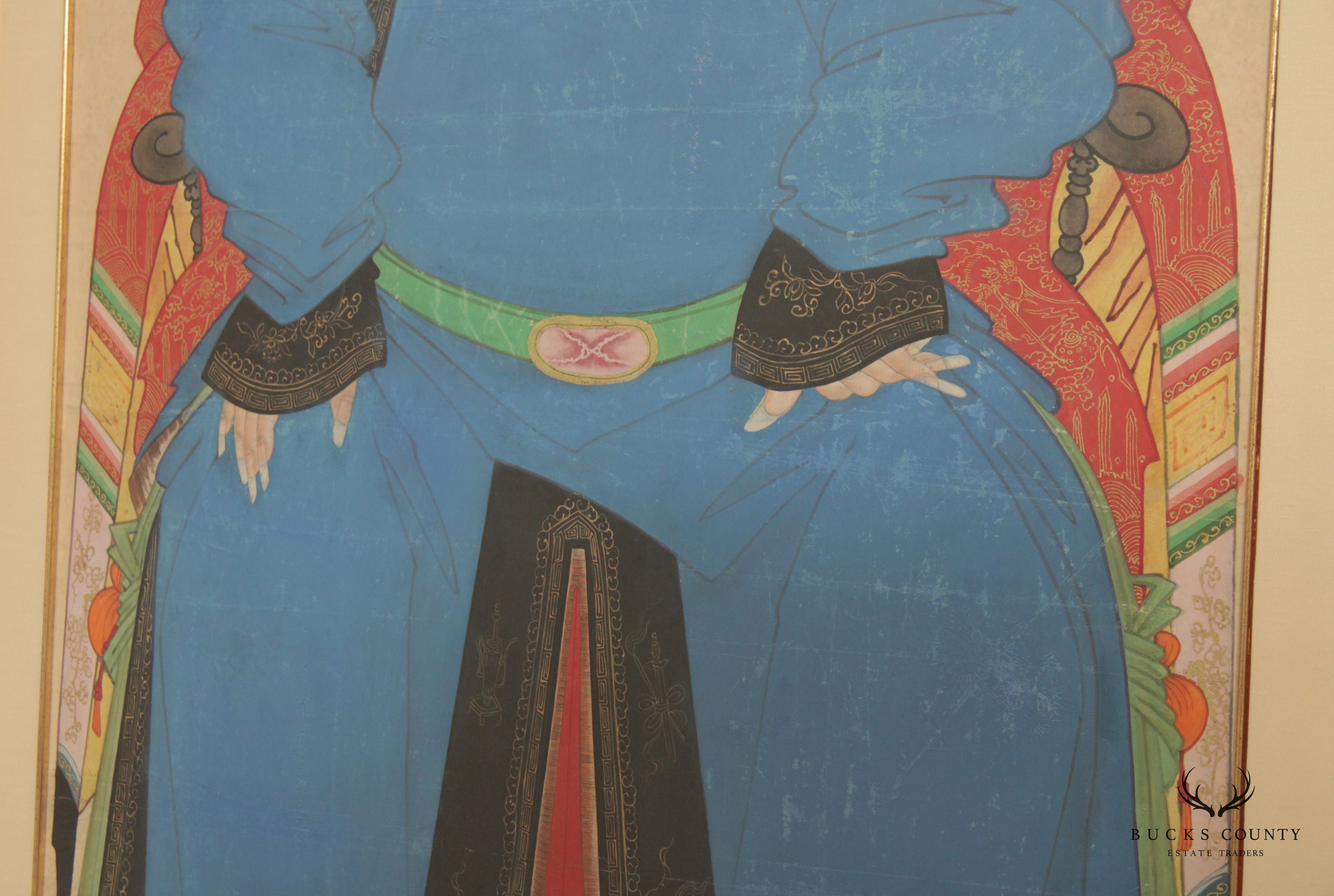 Antique Chineses Pair Ancestral Watercolor Portraits