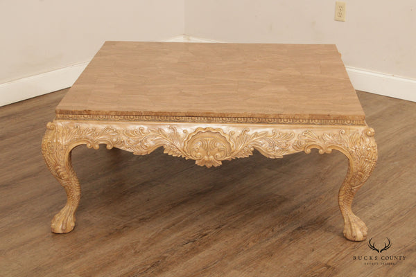 Antique French Louis XV Marble Side Table ~ Ornately Carved Wood
