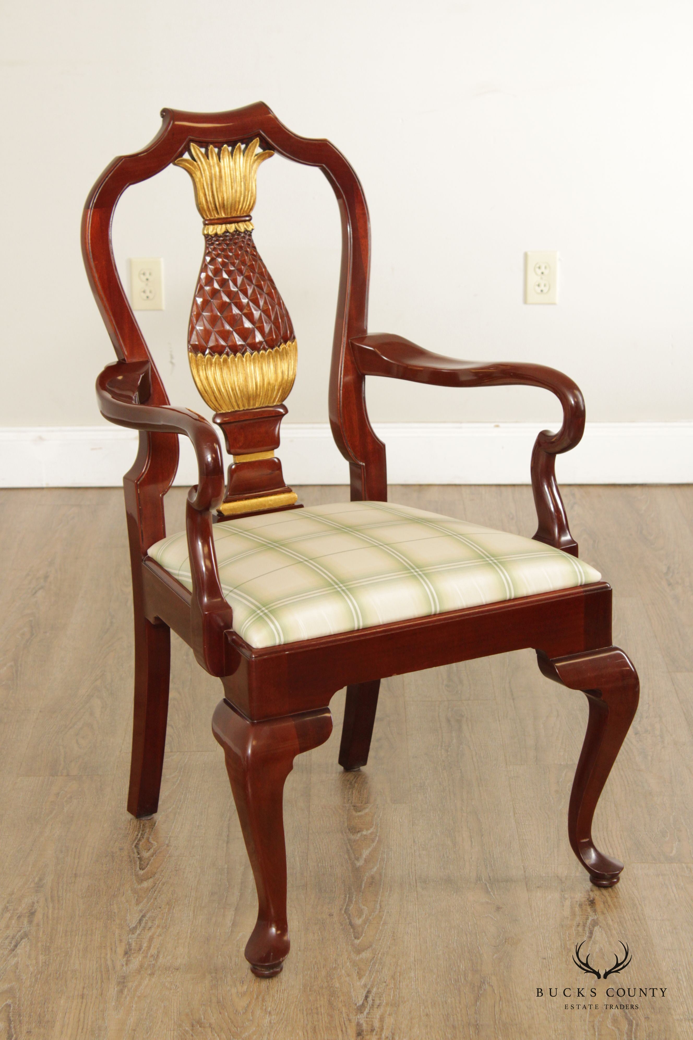 Kindel Pair Parcel Gilt Pineapple Carved Mahogany Armchairs