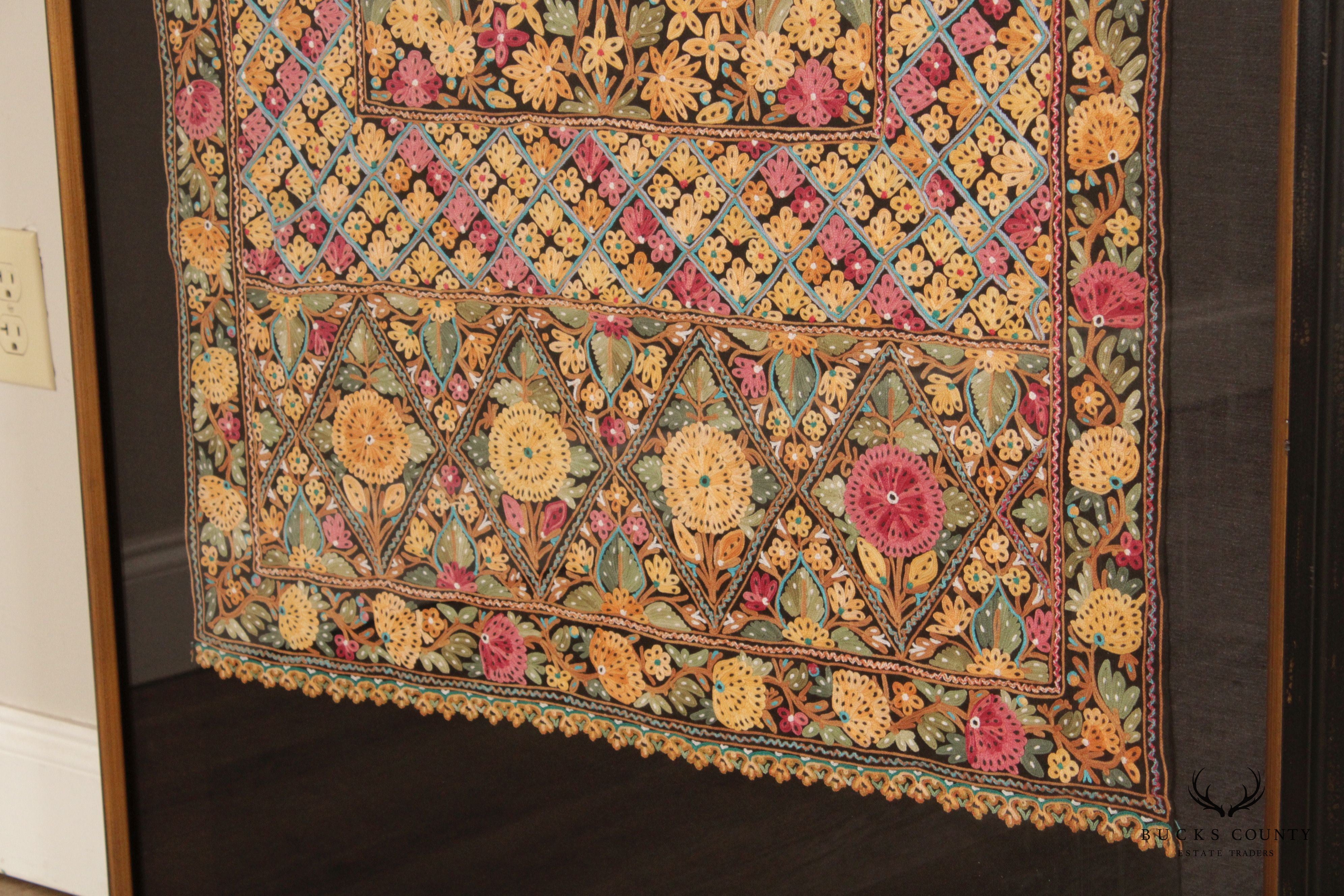 Kashmiri Style Hand Embroidered Crewel Framed Textile