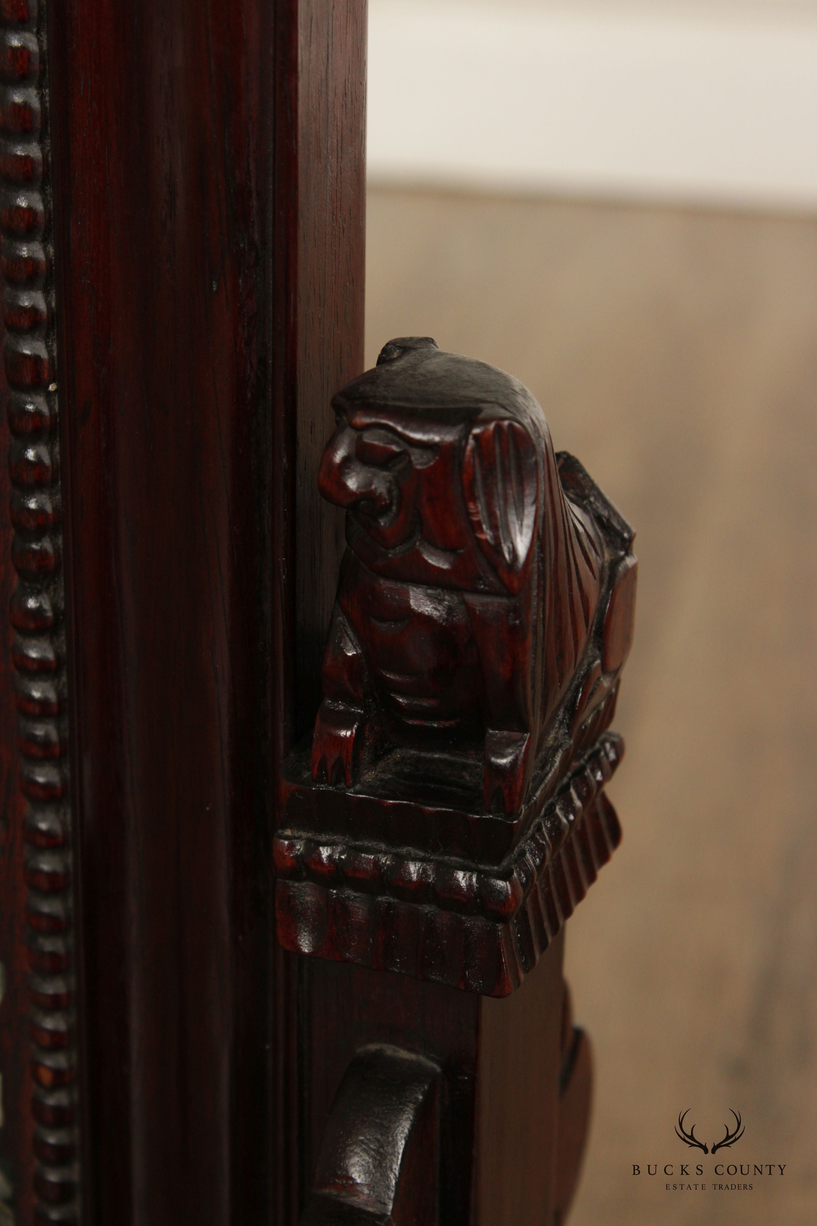 Antique Chinese Carved Hardwood Table Screen Mirror