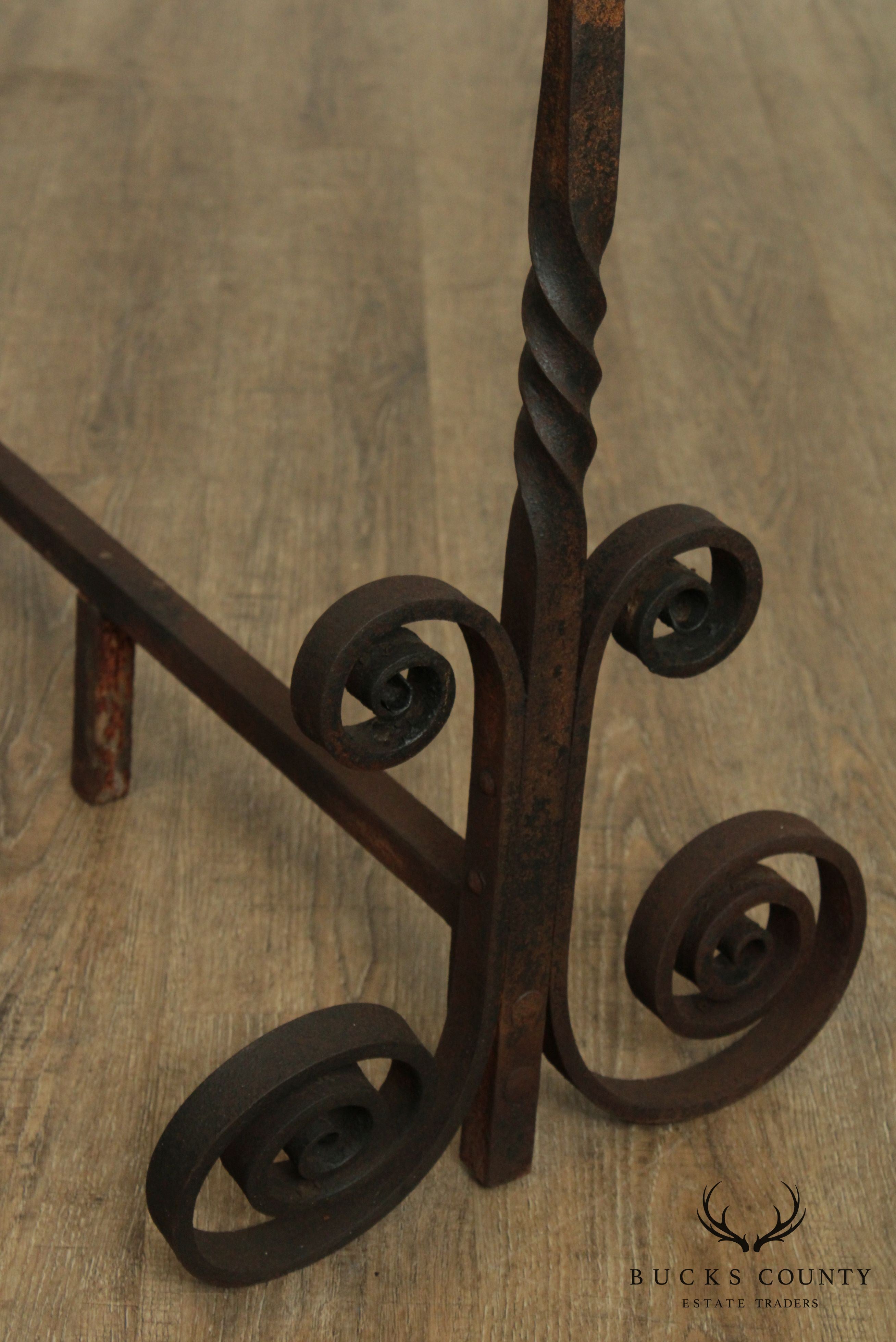 Vintage Hand Forged Iron Pair Andirons