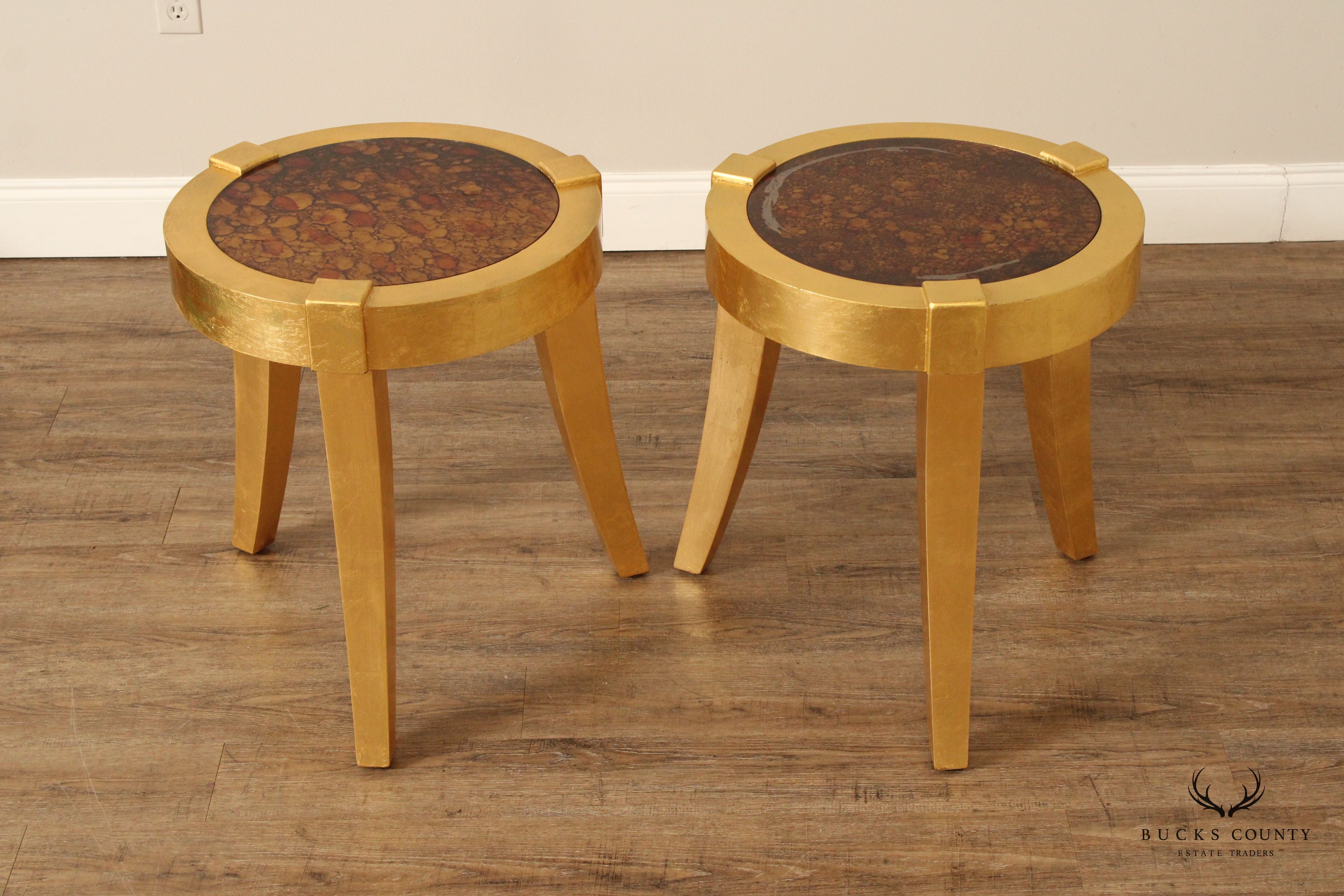 Hollywood Regency Pair of Gold Painted Side Tables