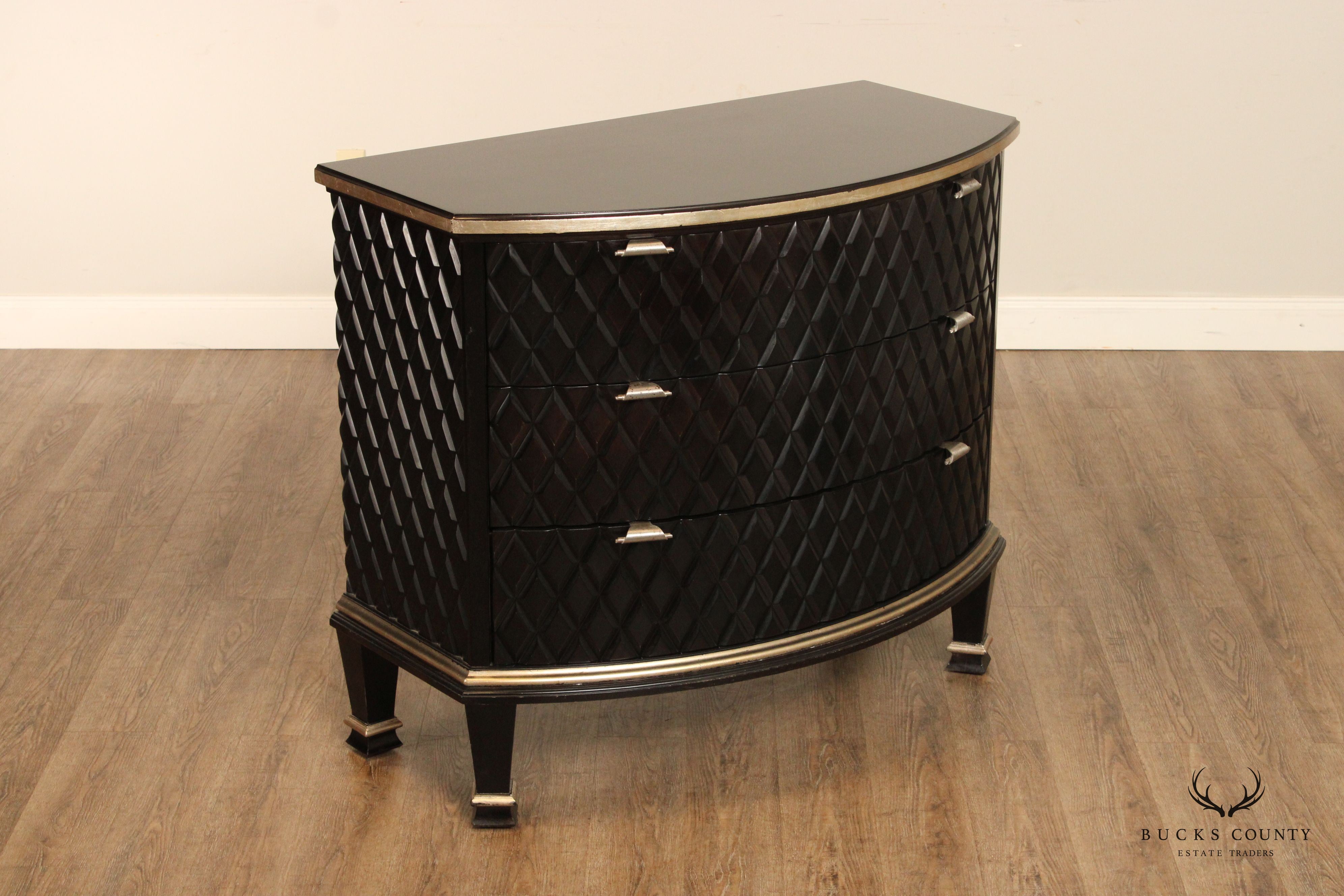 Century Omni Collection Contemporary Pair of Bow Front Ebonized Chests