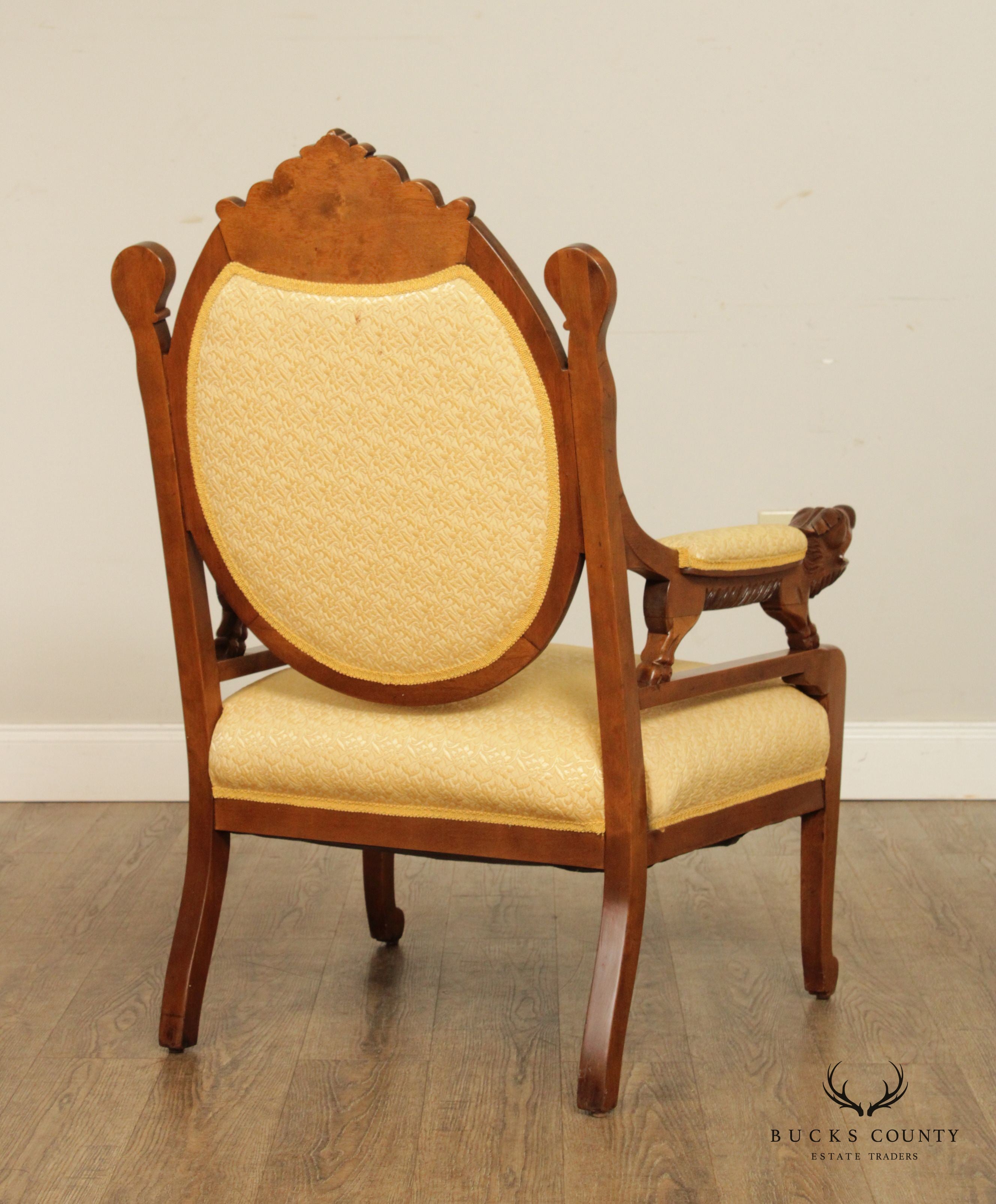 Antique French Empire Style Carved Maple and Beech Fauteuil Armchair
