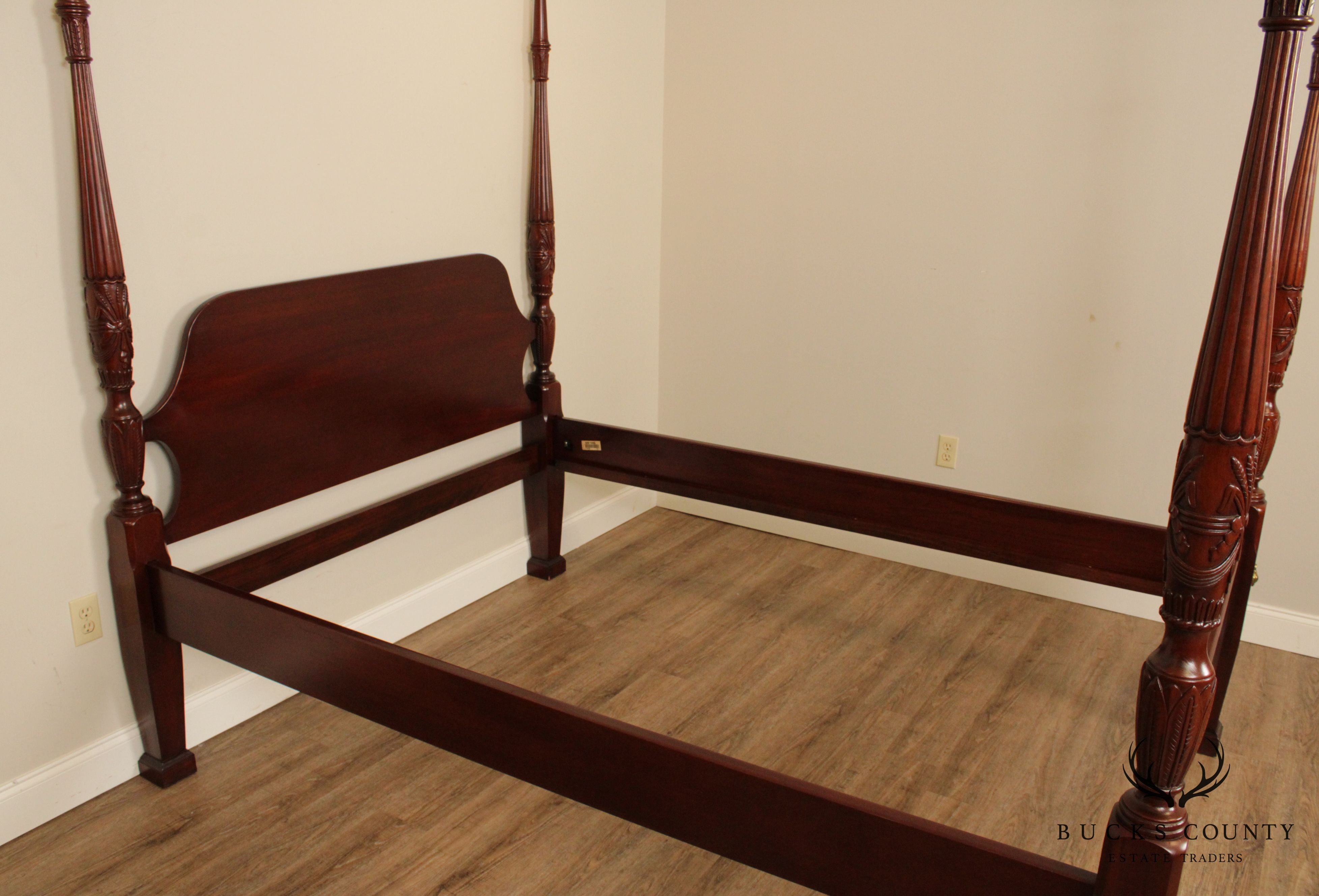 Link Taylor Solid Mahogany Queen Size Rice Carved Poster Bed