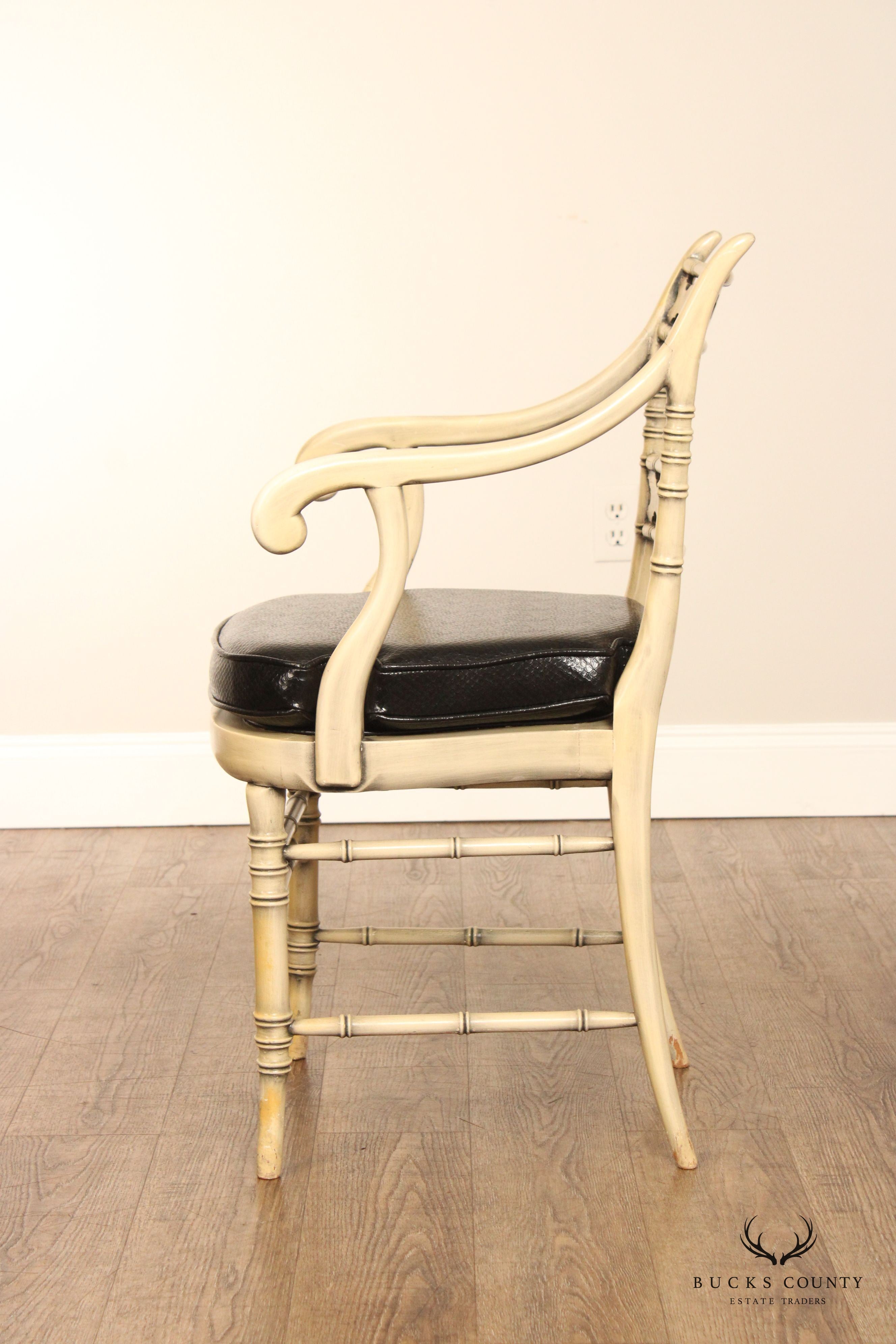 Faux Bamboo Frame Vintage Pair Of Painted Armchairs