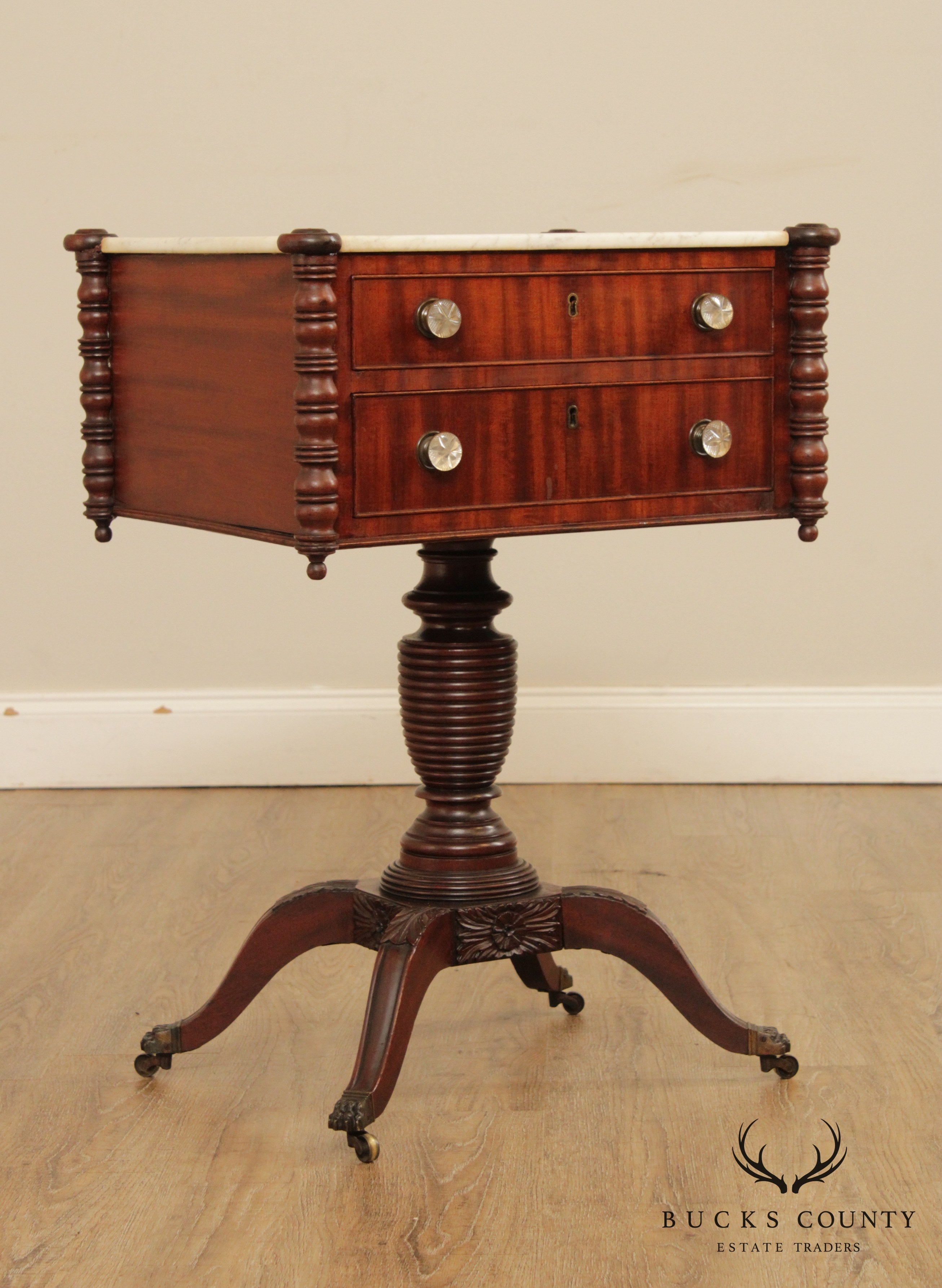 Antique American Federal Period Mahogany Philadelphia Marble Top Work Table