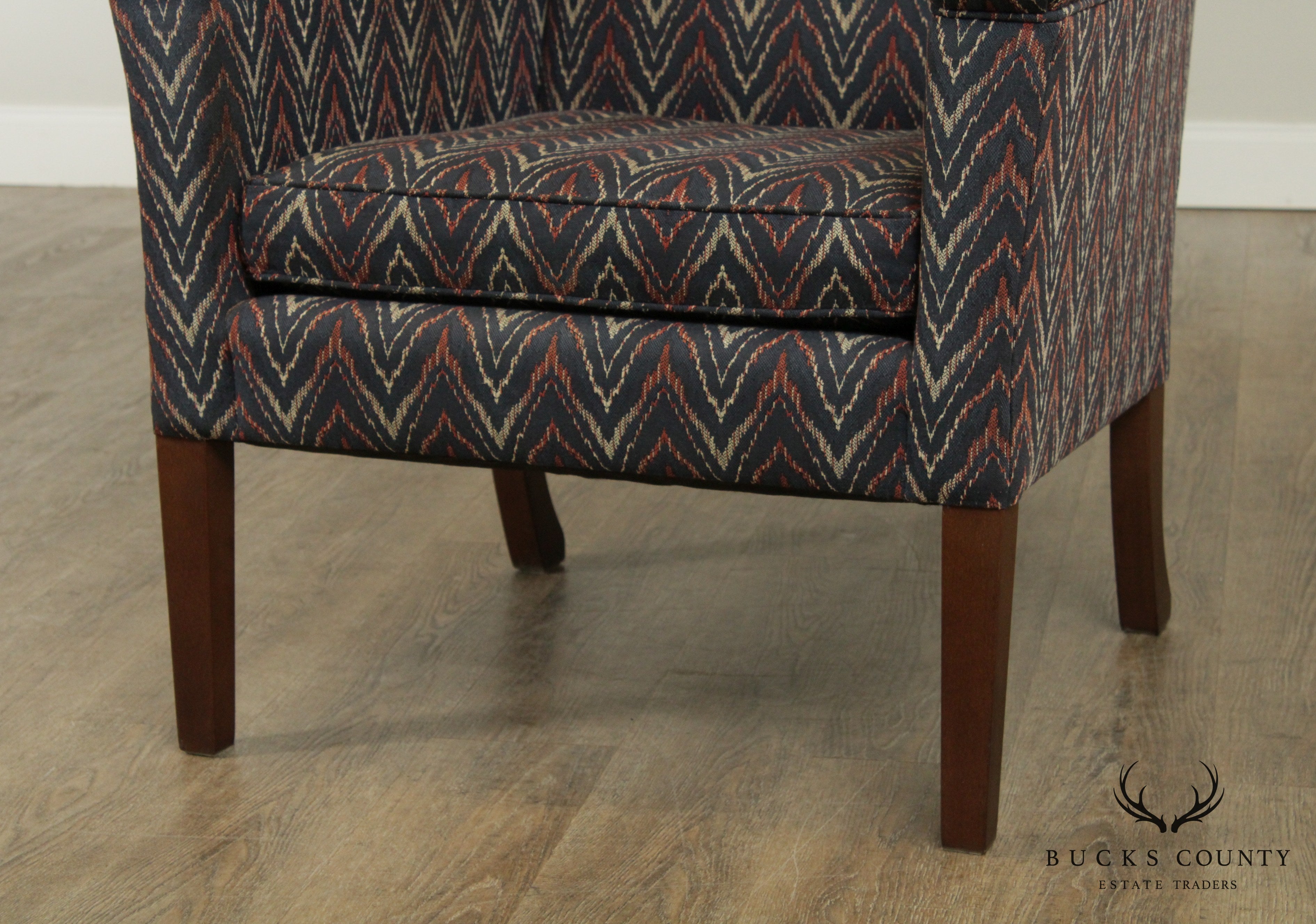 George III Style Custom Flame Stitch Upholstered Wing Chair