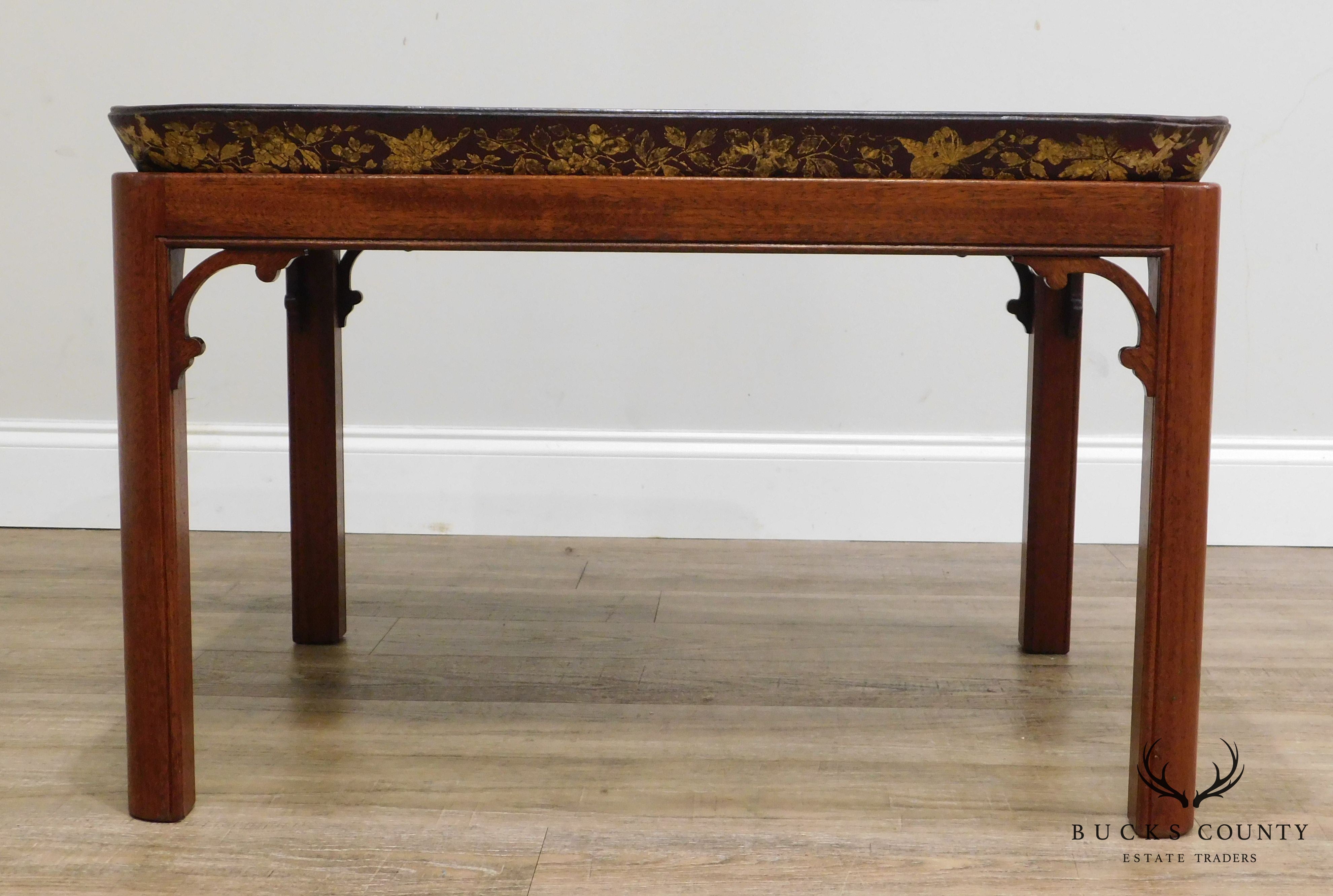 Henry Clay Antique Paper Mache Tray on Mahogany Stand 2 Georgian Butler Table