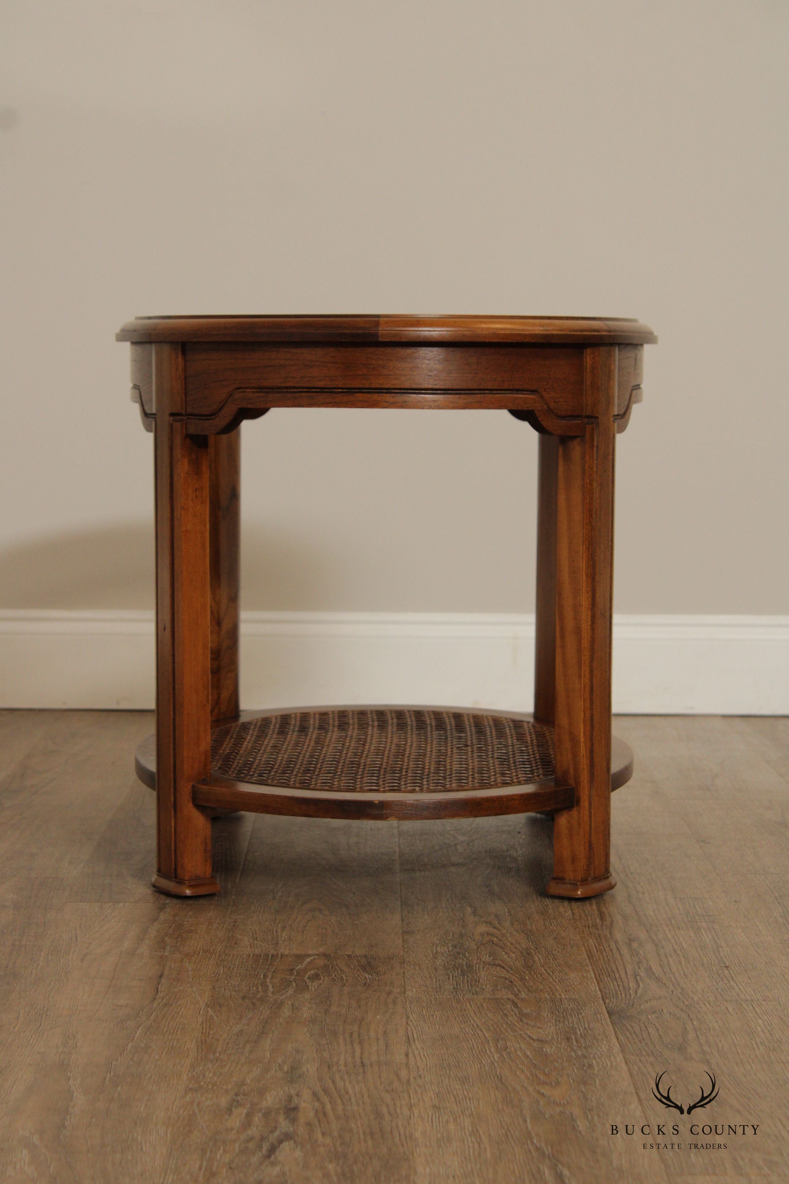 Asian Inspired Vintage Oval Two-Tier Glass Top End Table