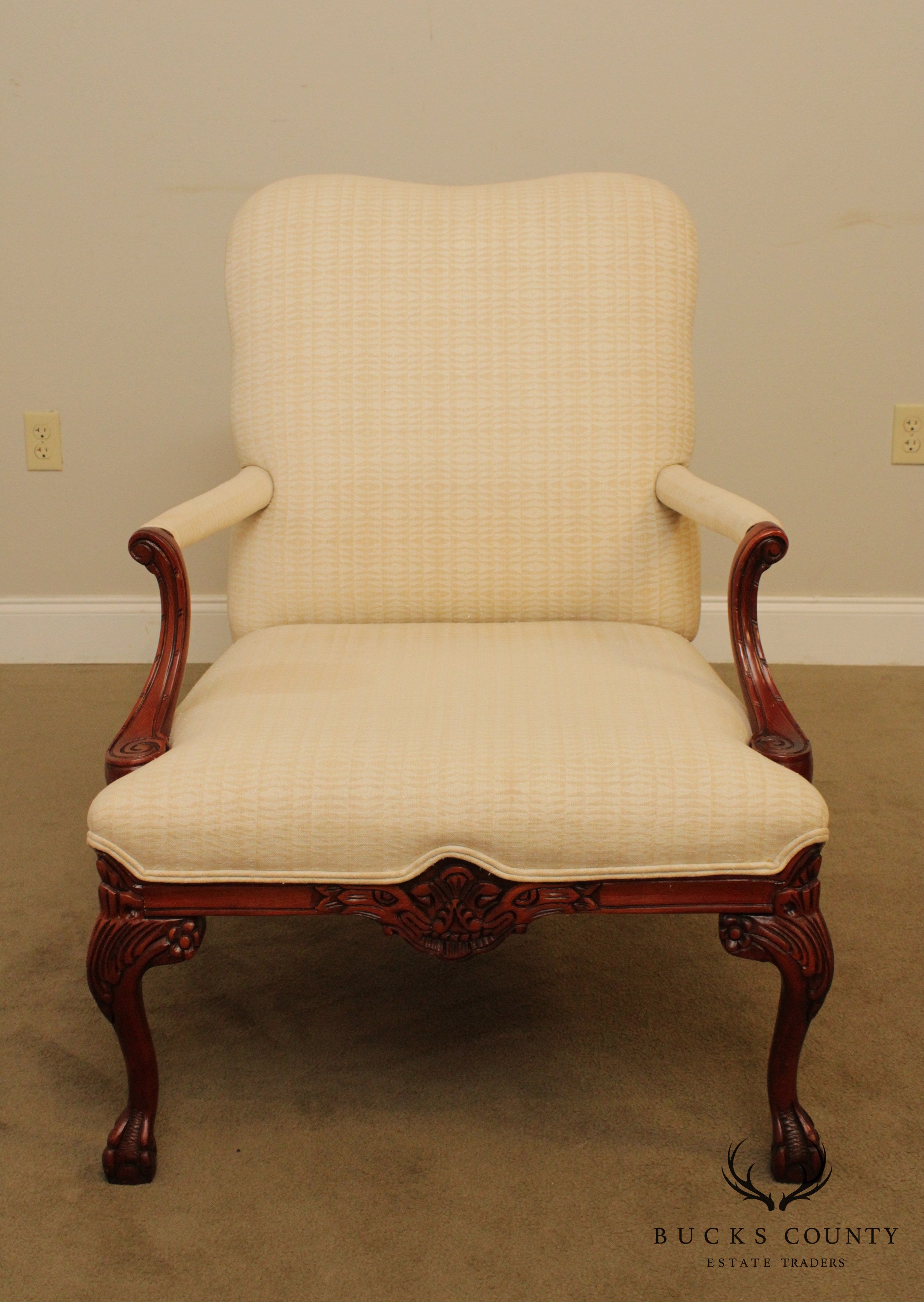 Georgian Style Quantity Pair Carved Ball & Claw Library Armchairs