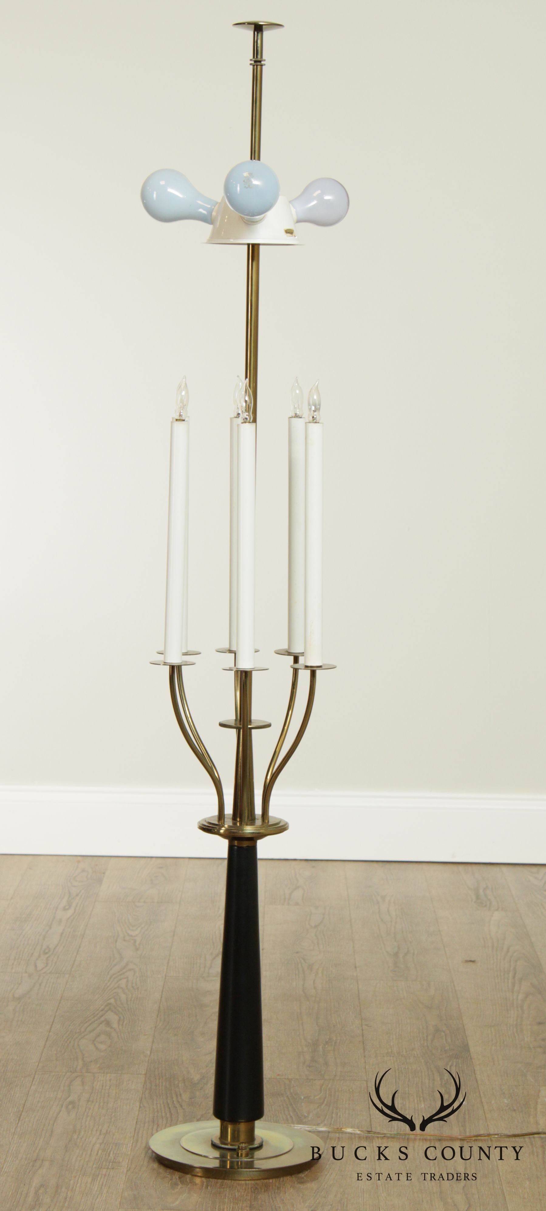 Tommi Parzinger Stiffel Mid Century Modern Brass Candelabra Floor Lamp