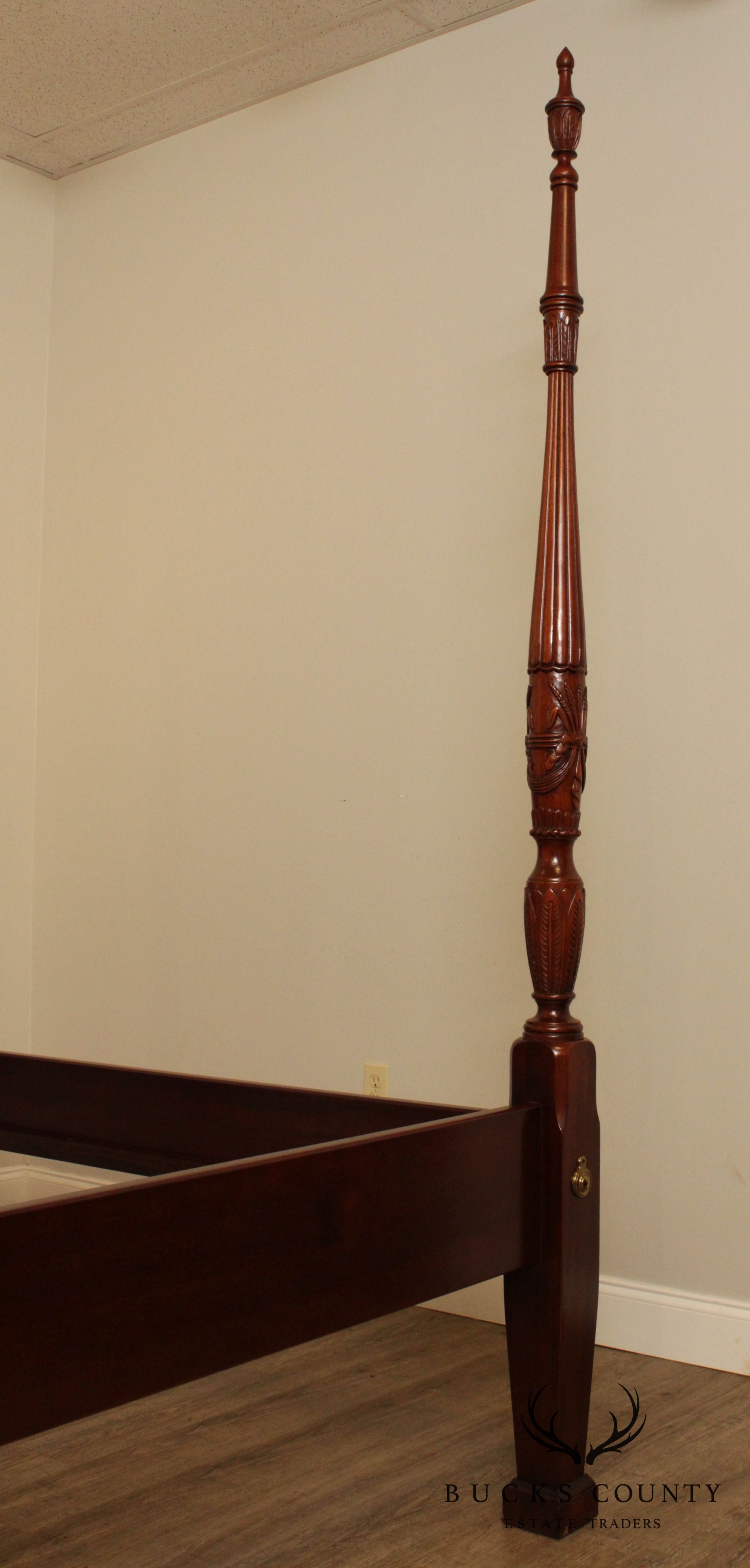 Link Taylor Solid Mahogany Queen Size Rice Carved Poster Bed