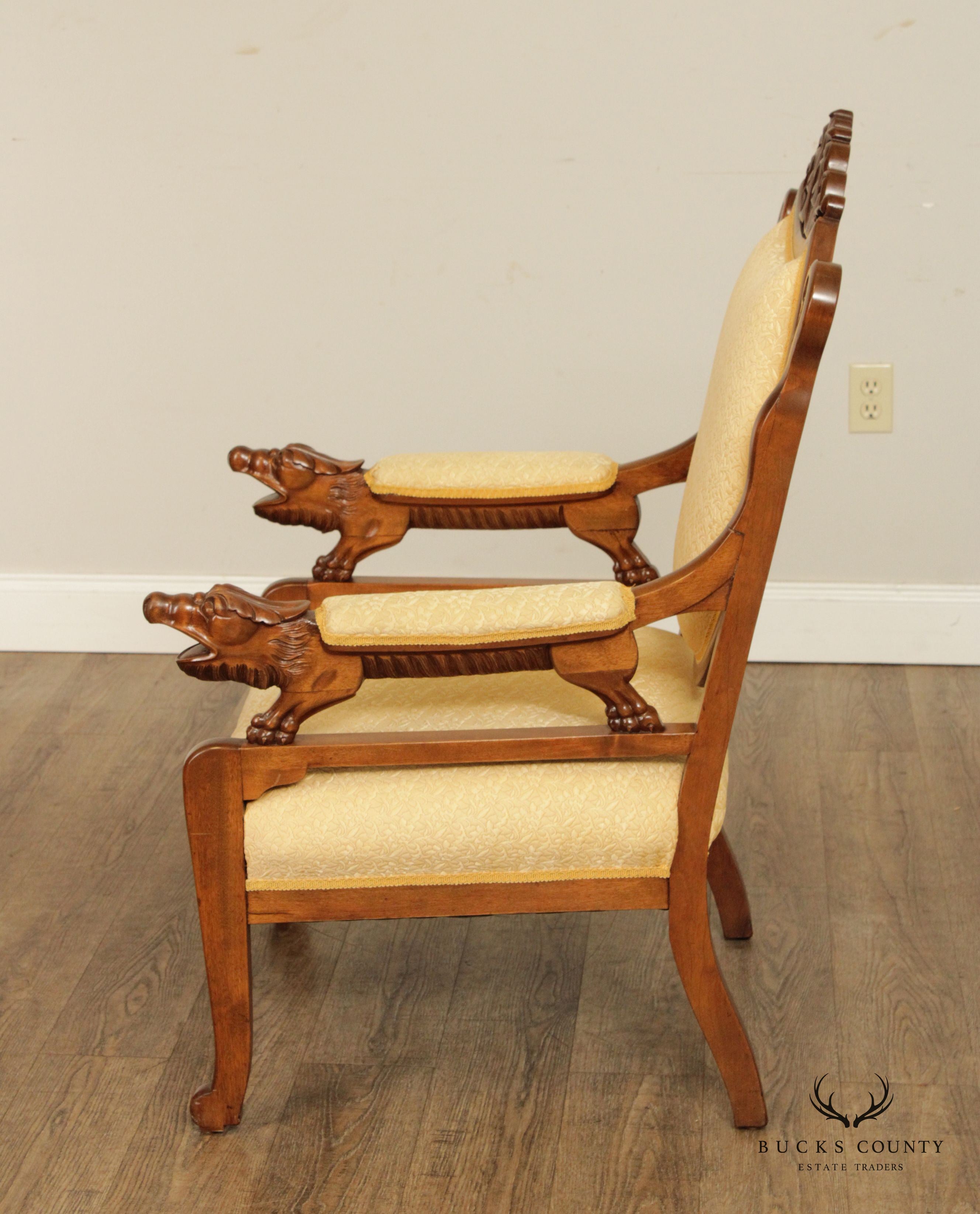 Antique French Empire Style Carved Maple and Beech Fauteuil Armchair