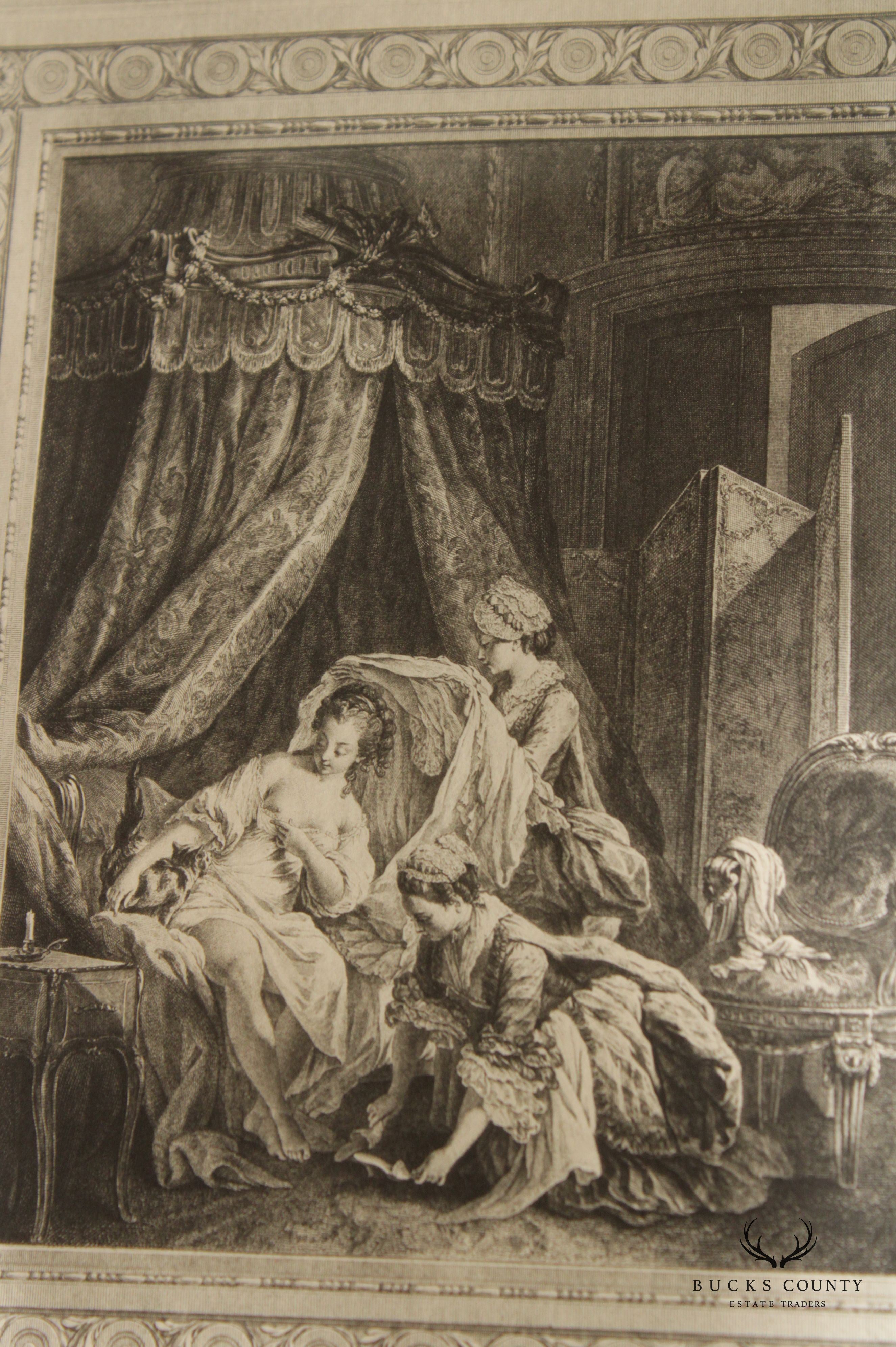 Antique Set 18th French Engravings After Baudouin, Moreau the Younger and Fragonard, Custom Framed