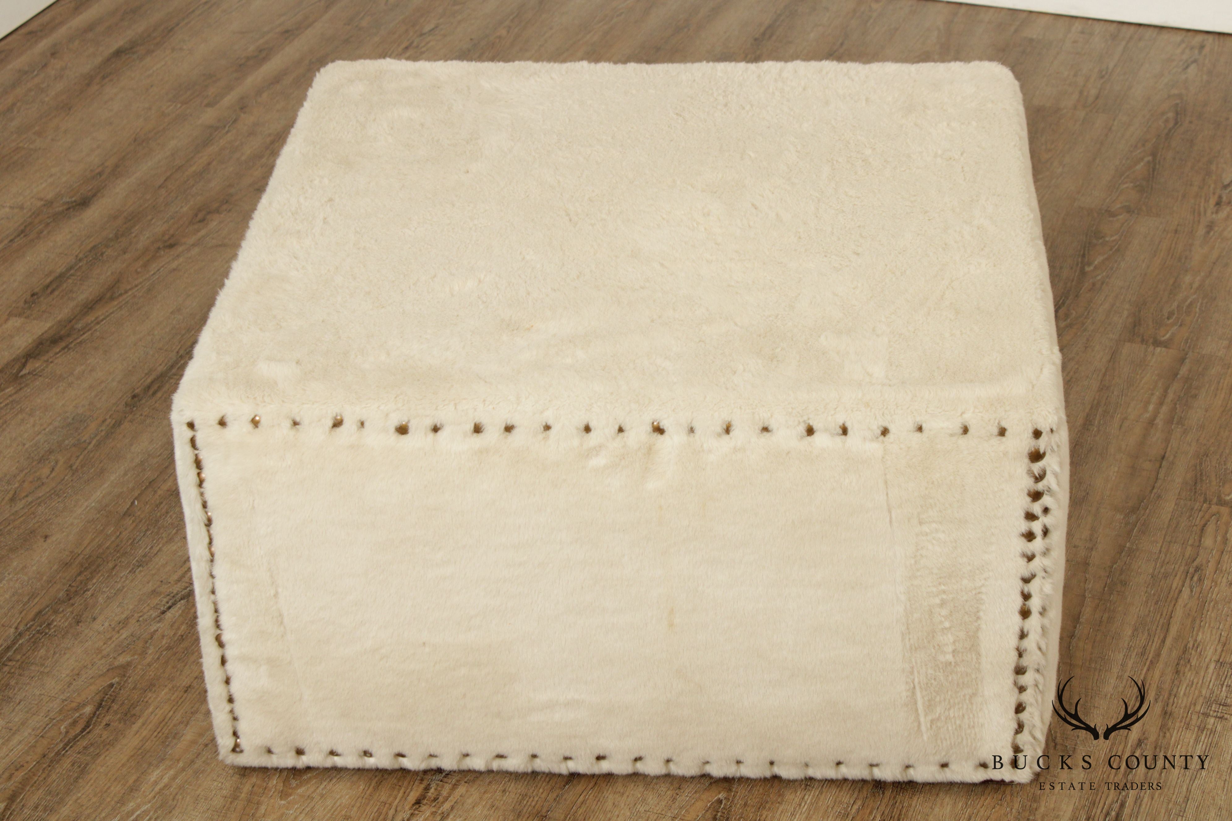 Quality White Faux Fur Large Square Cocktail Ottoman