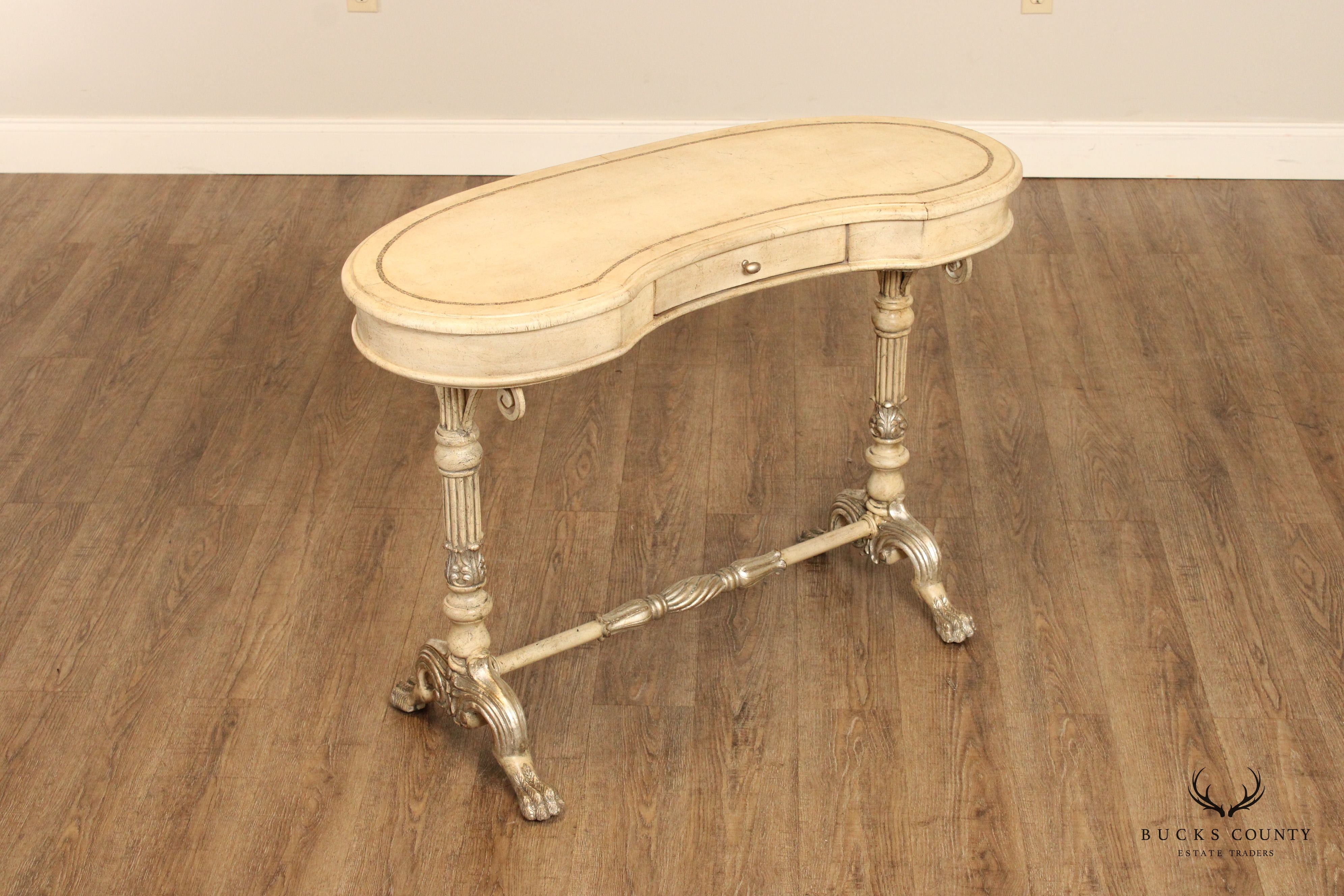 Victorian Style Distress Painted Kidney Form Writing Desk