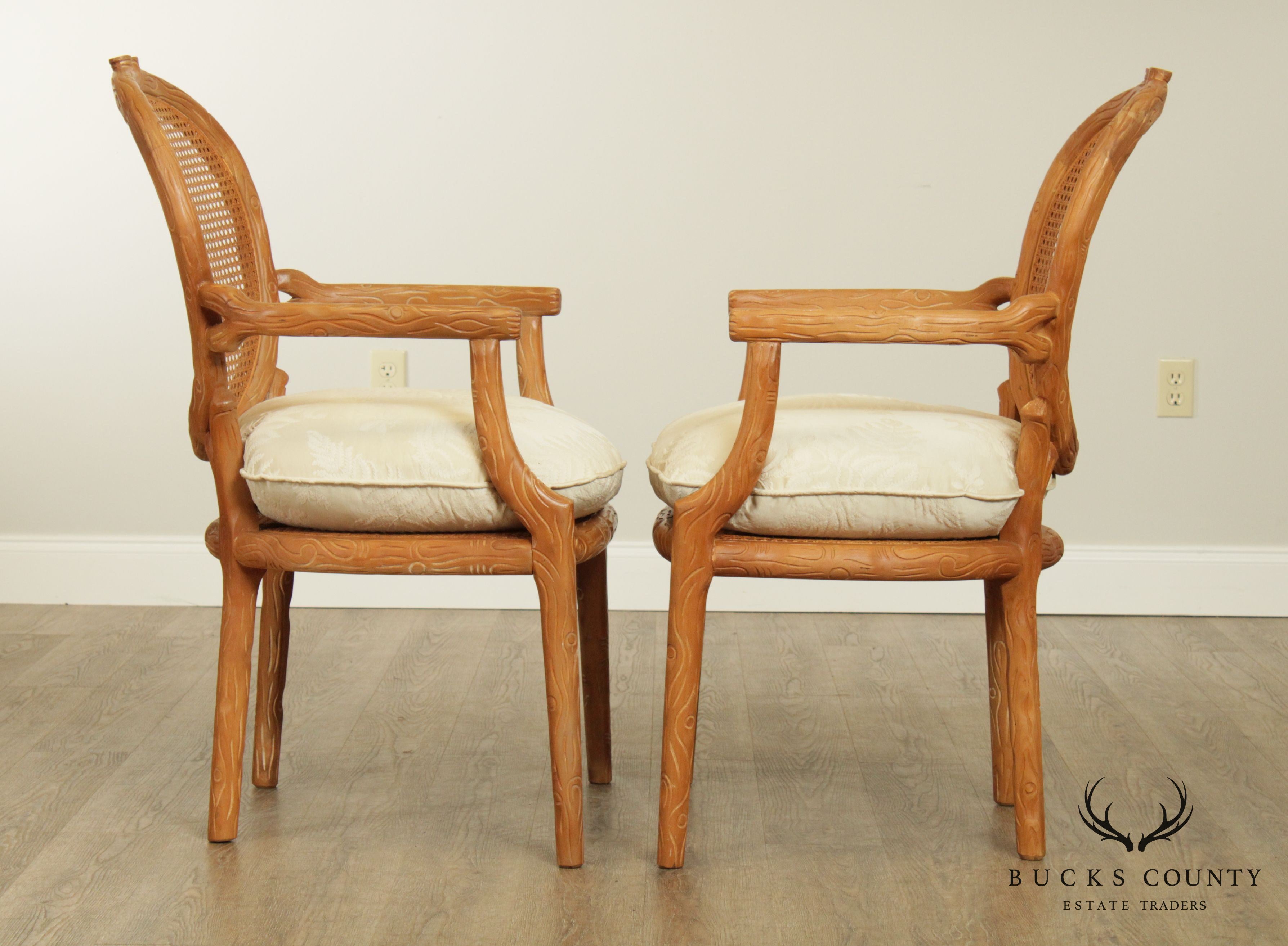 Louis XVI Style Faux Bois Pair Armchairs