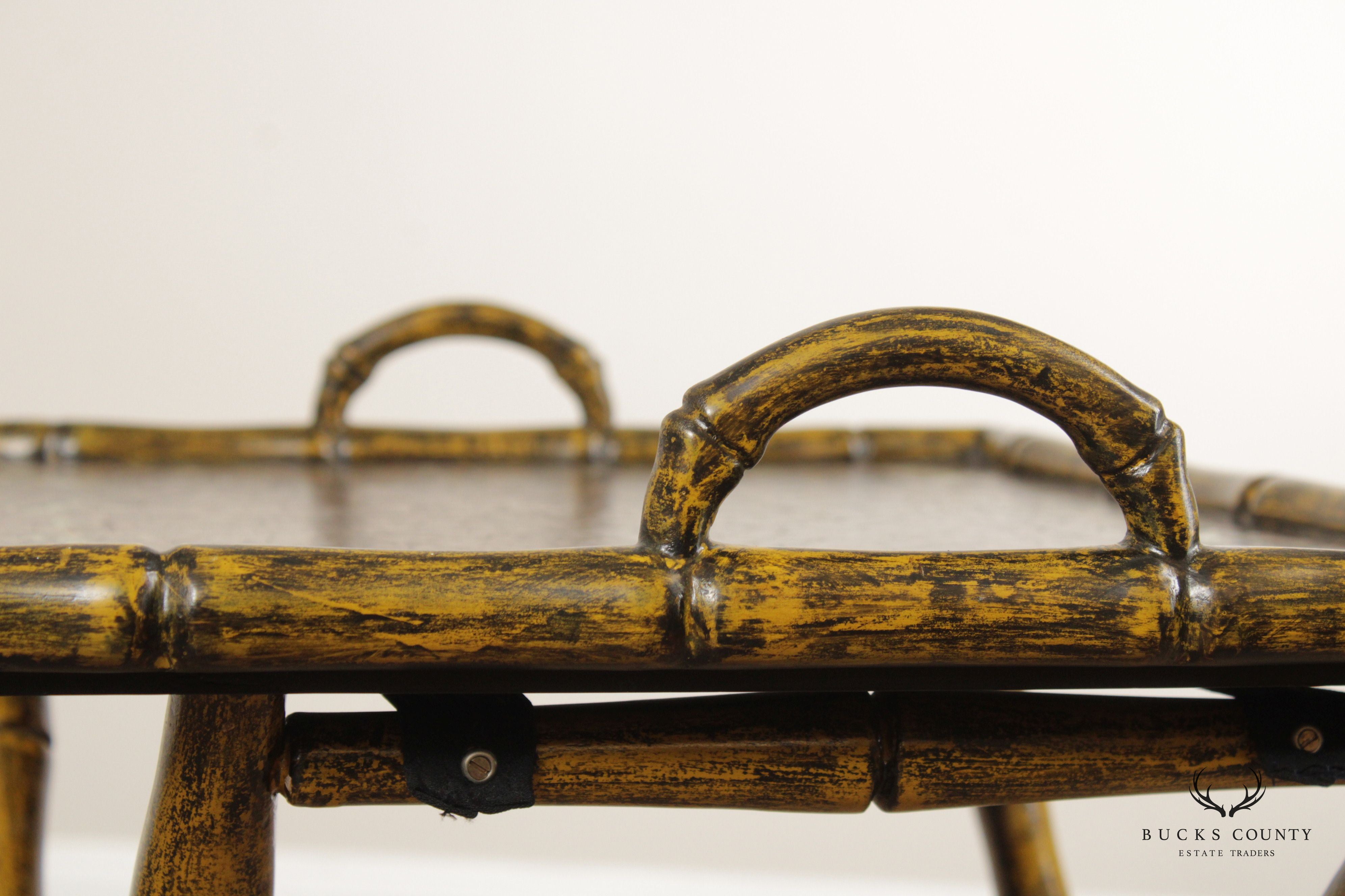 Chinoiserie Style Faux Bamboo Folding Tray Table
