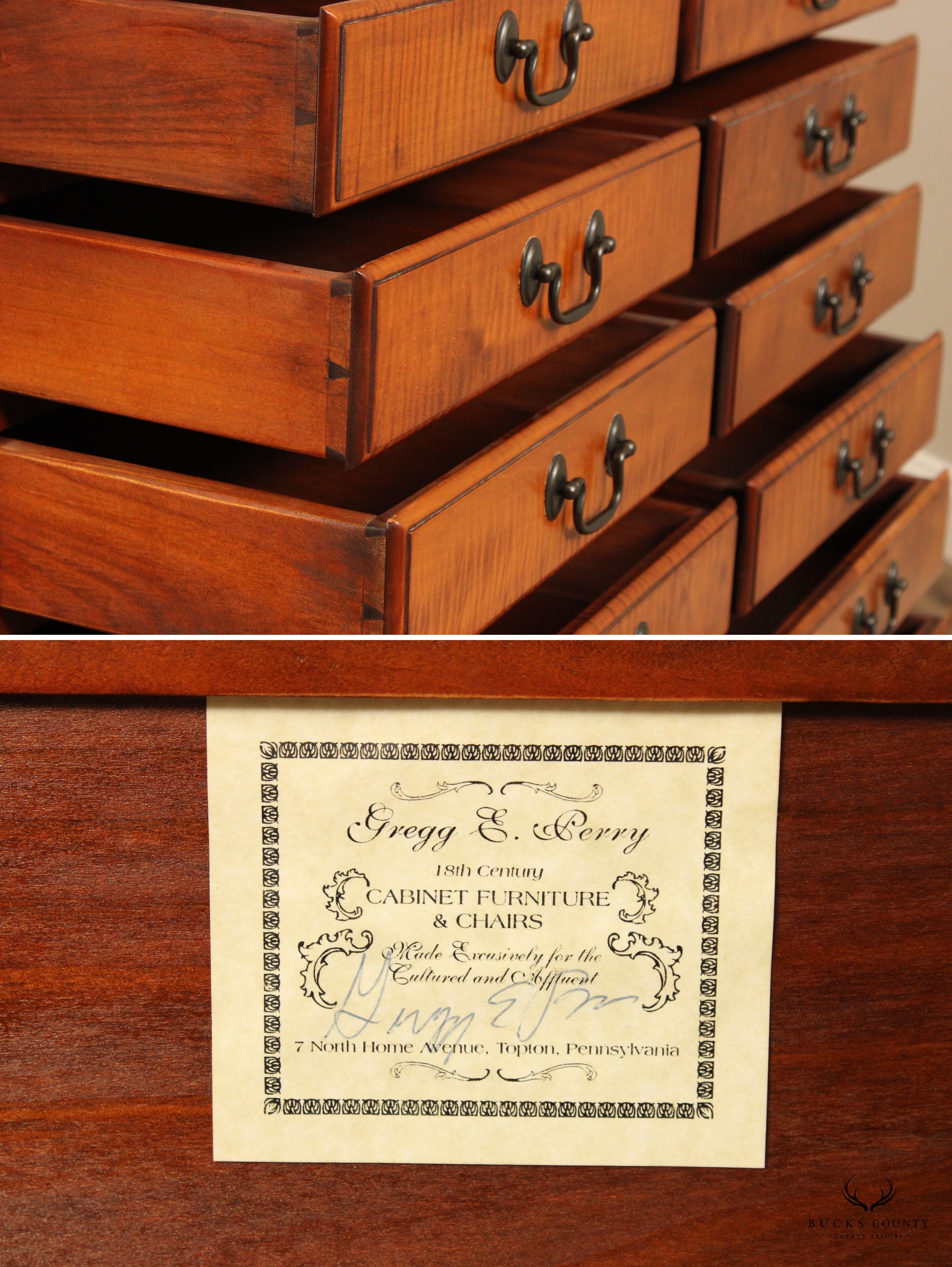 Gregg Perry Tiger Chippendale Style Maple Tall Chest