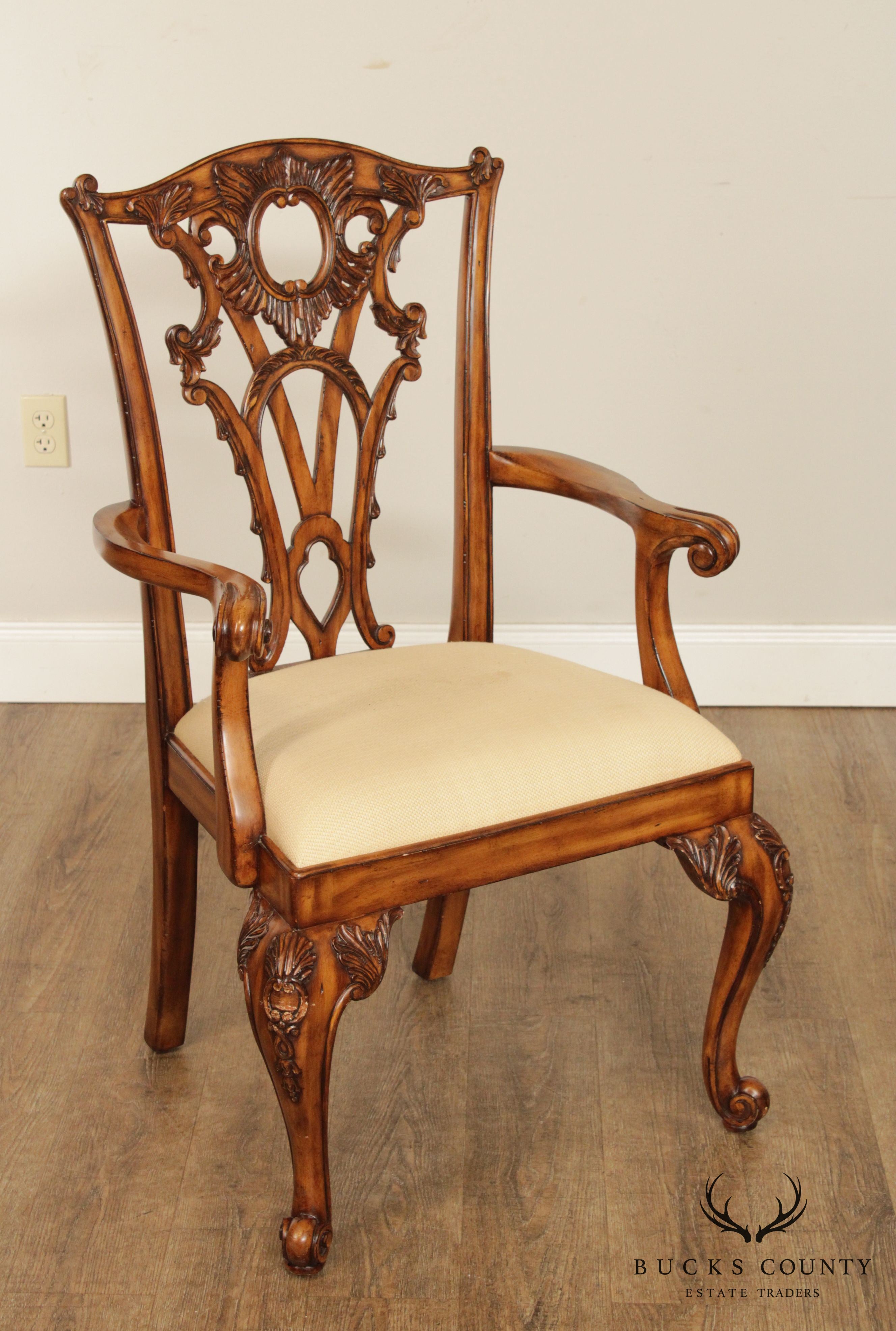 Maitland Smith Georgian Style Carved Mahogany Armchair