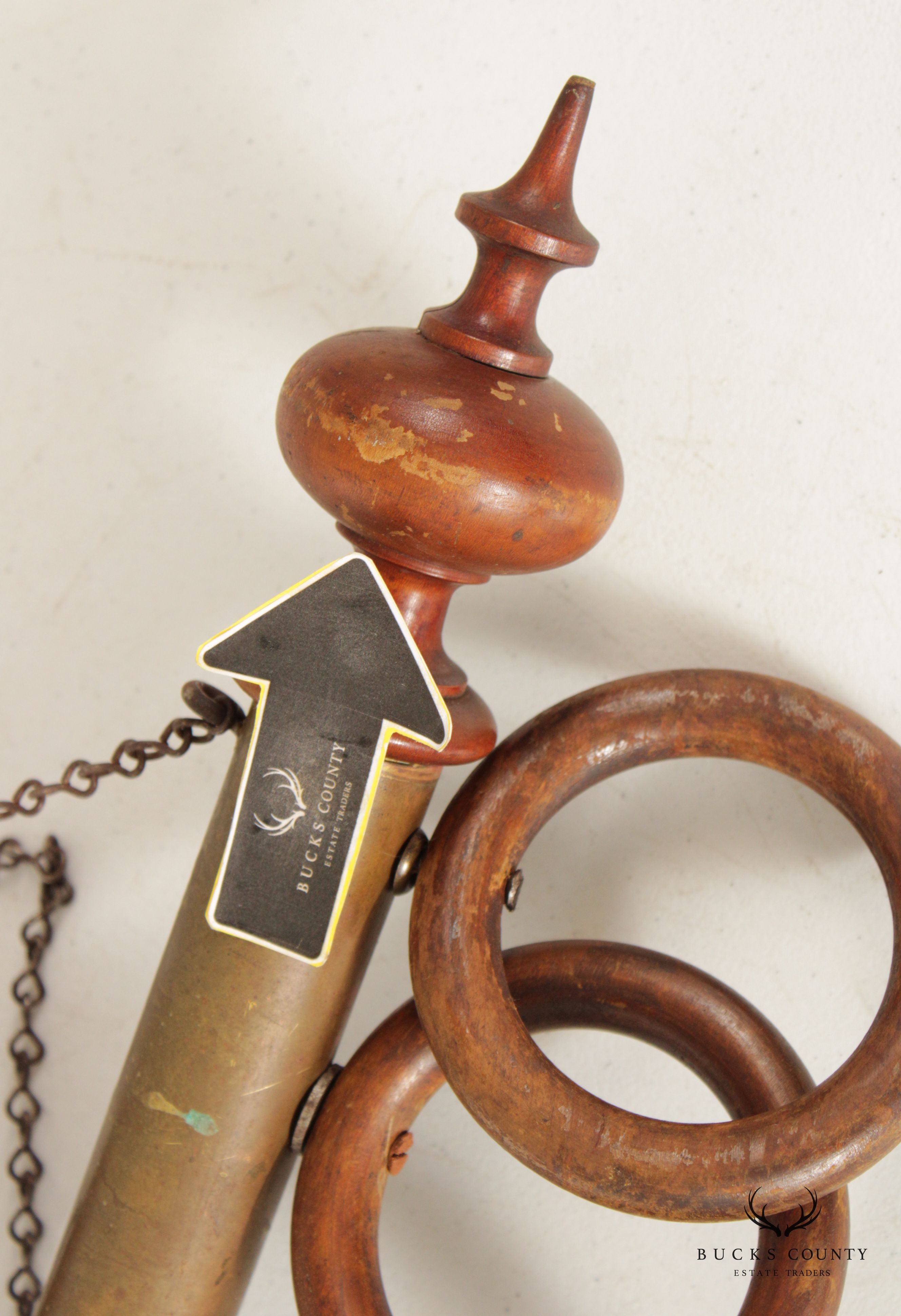 Antique Victorian Wood Rings and Brass Hanging Towel Rack