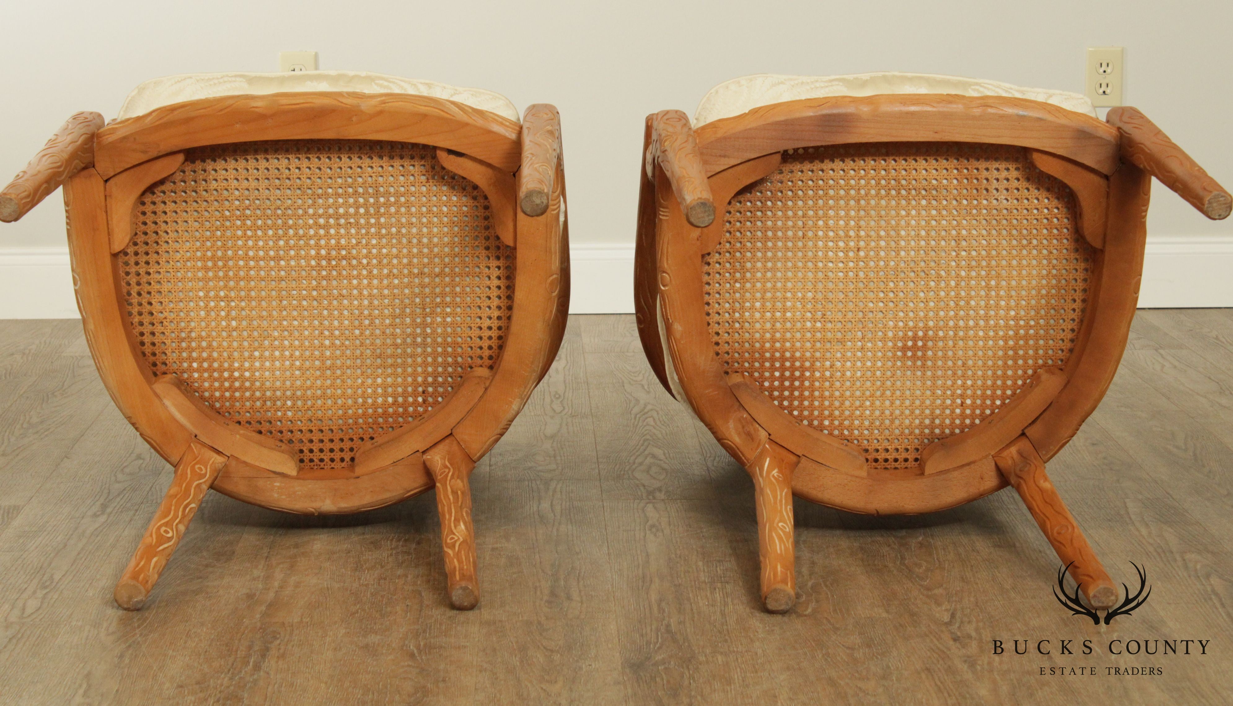 Louis XVI Style Faux Bois Pair Armchairs