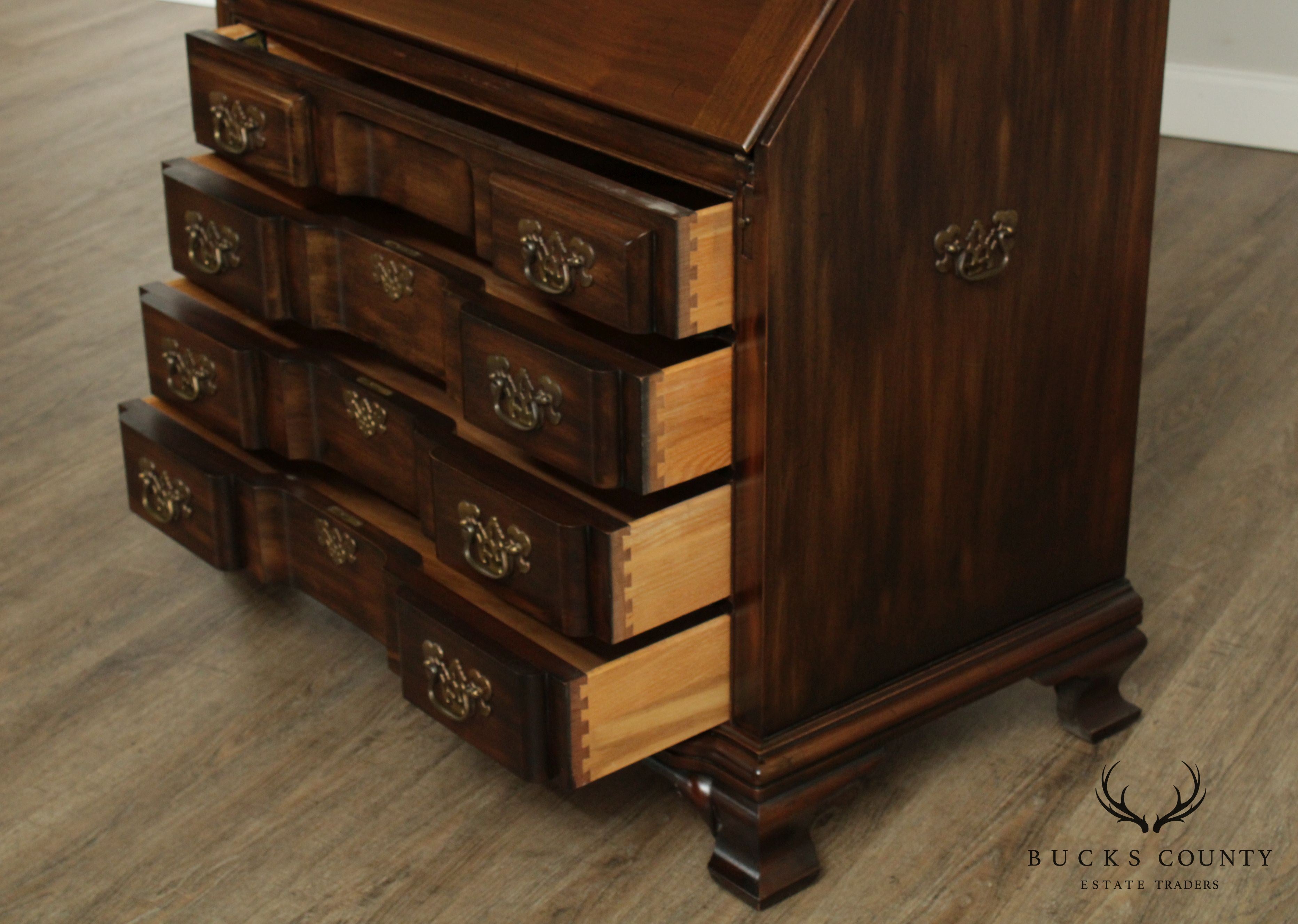 Maddox Chippendale Style Vintage Mahogany Block Front Secretary Desk